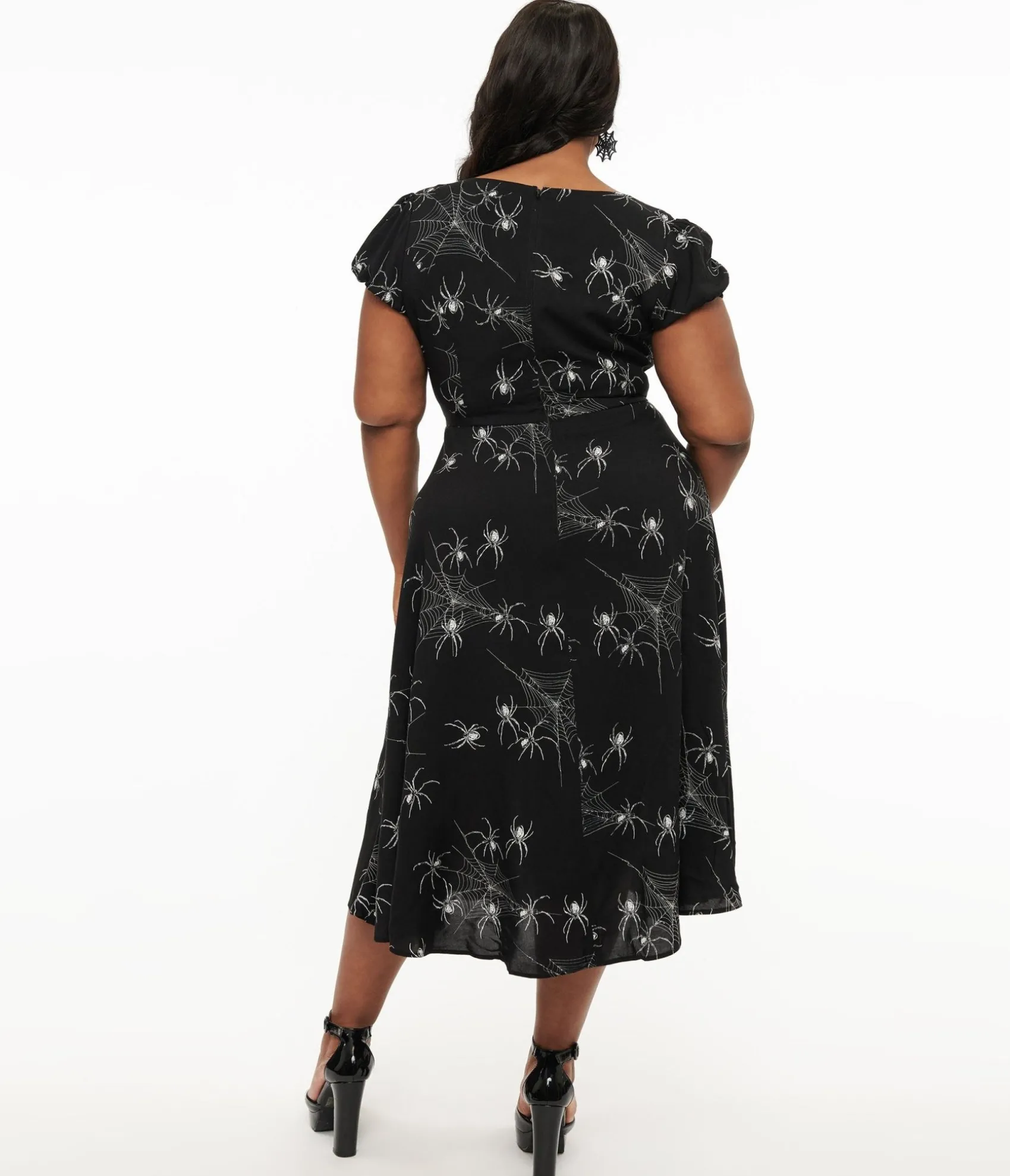 Unique Vintage Hell Bunny Plus Size Black Grunge Spider Midi Dress Online