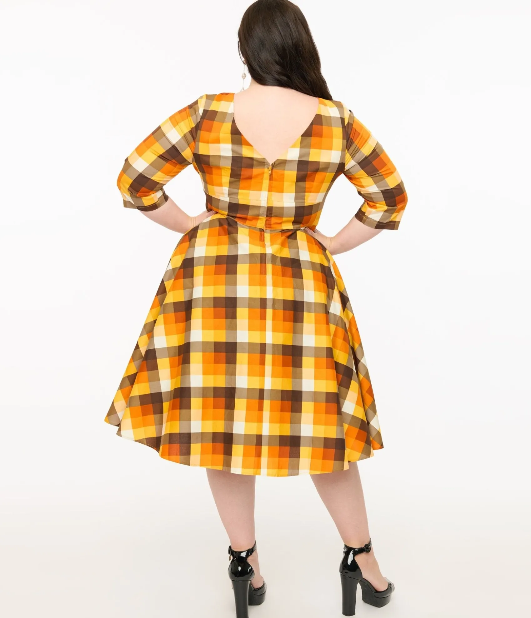 Unique Vintage Hell Bunny Plus Size 1950s Autumn Check Cotton Darlene Swing Dress Cheap