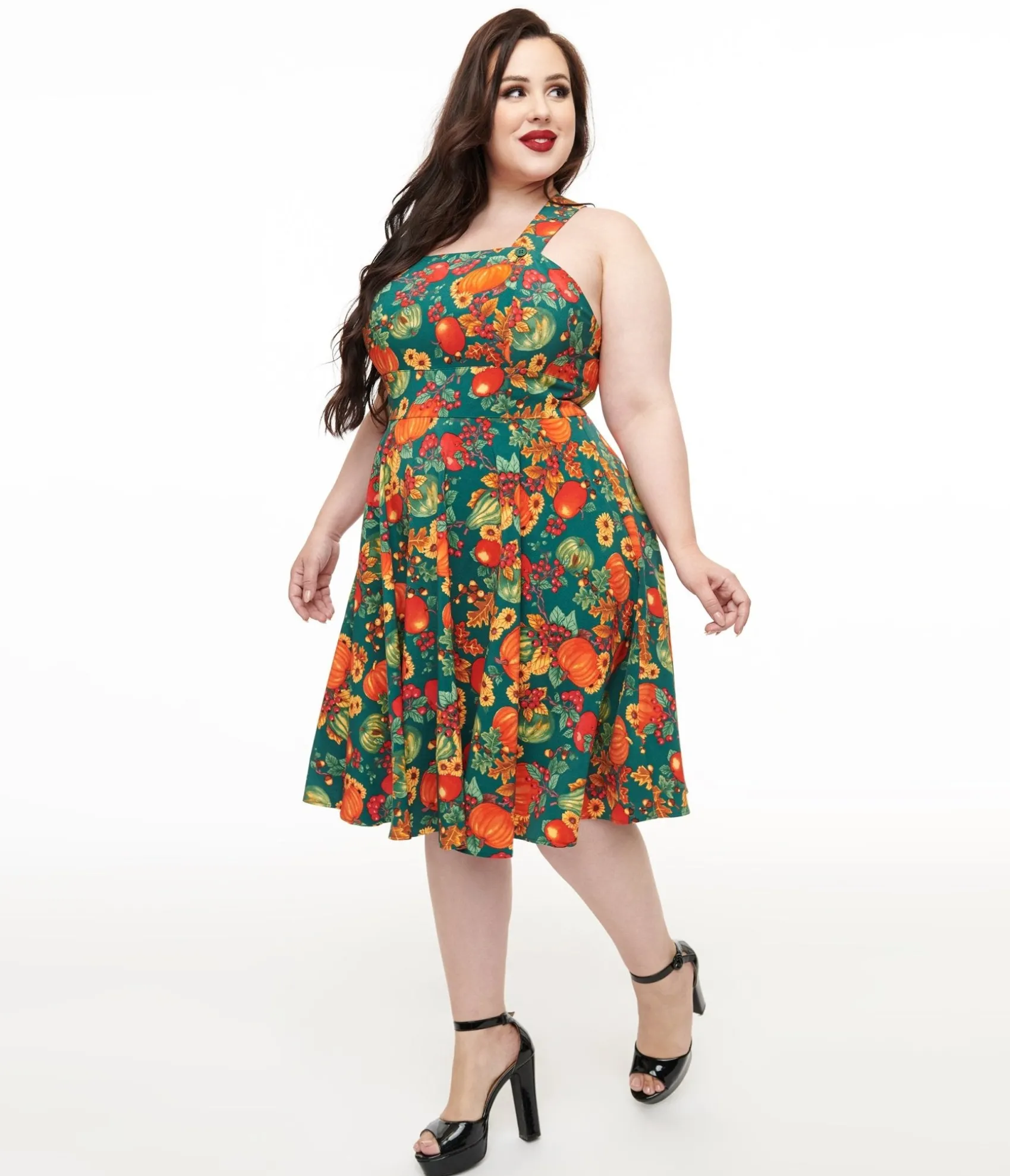Unique Vintage Hell Bunny Plus Size 1950s Autumn Pinafore Swing Dress Discount