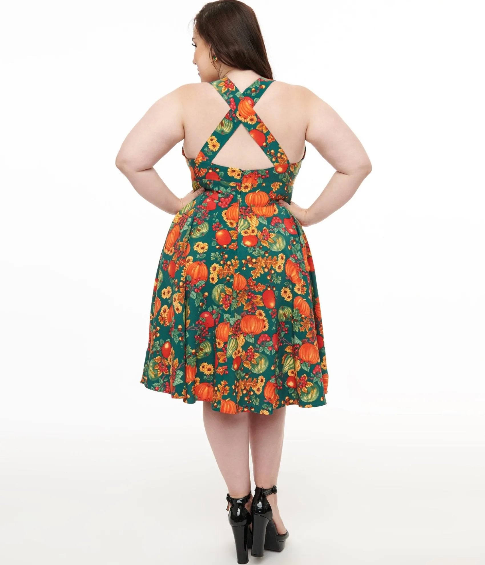 Unique Vintage Hell Bunny Plus Size 1950s Autumn Pinafore Swing Dress Discount