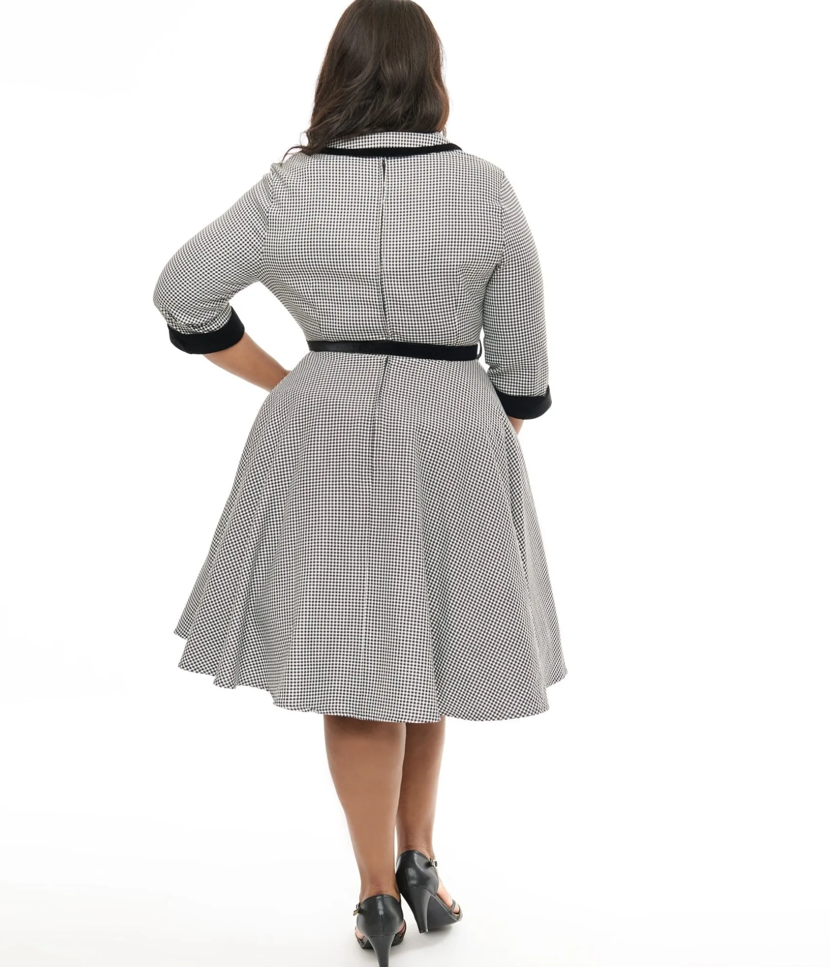 Unique Vintage Hell Bunny Plus Size 1950s Black & White Houndstooth Swing Dress Store