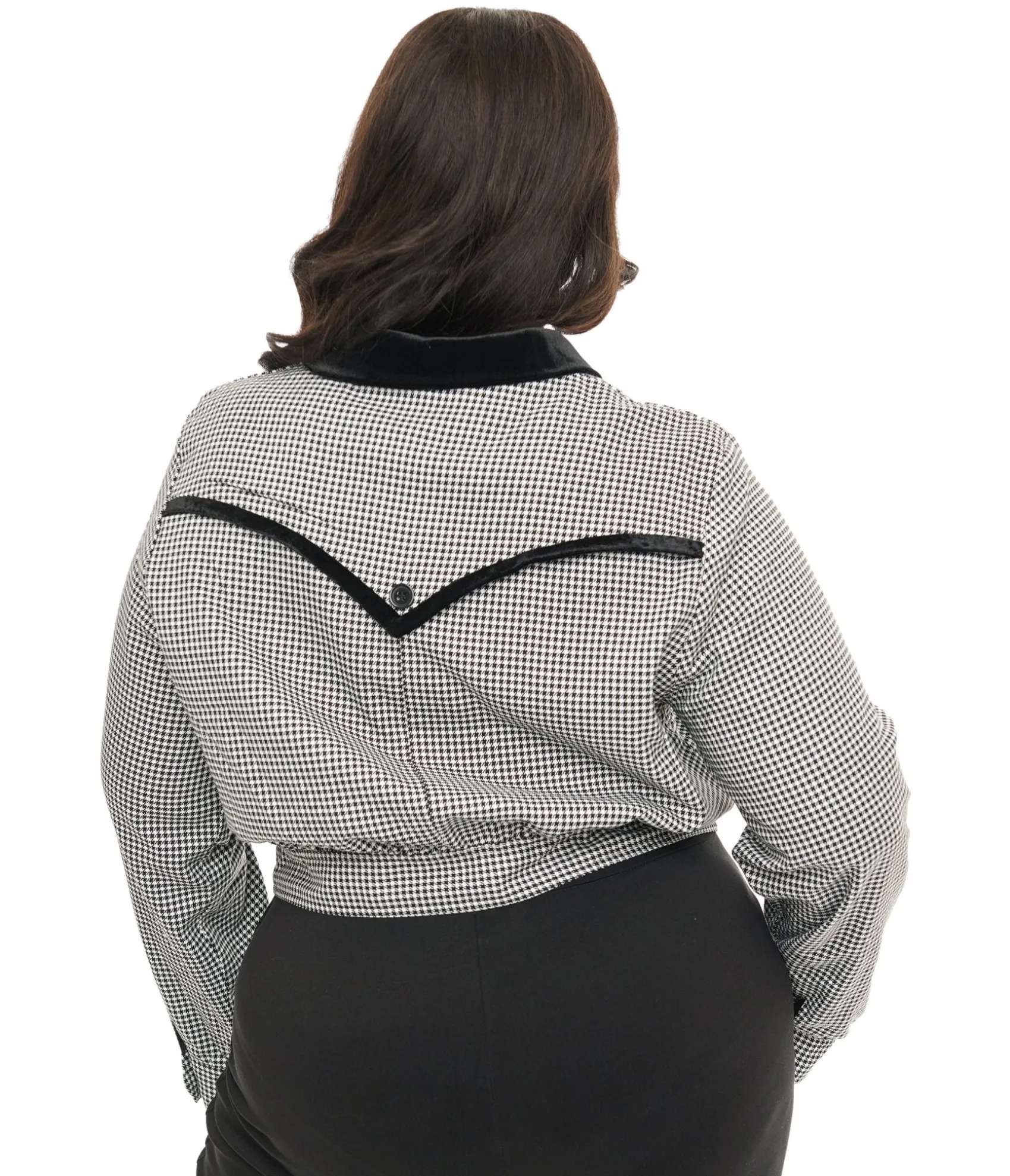 Unique Vintage Hell Bunny Plus Size 1940s Black & White Houndstooth Teddy Jacket Outlet