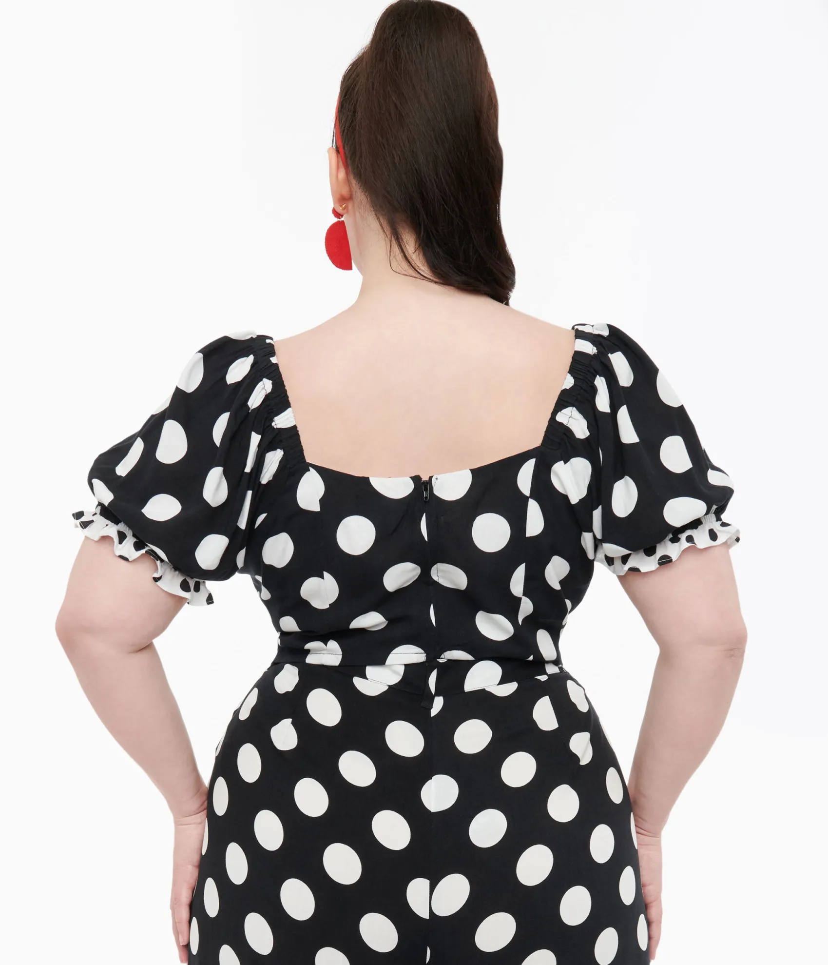 Unique Vintage Hell Bunny Plus Size 1960s Black & White Polka Dot Dolores Crop Top Store