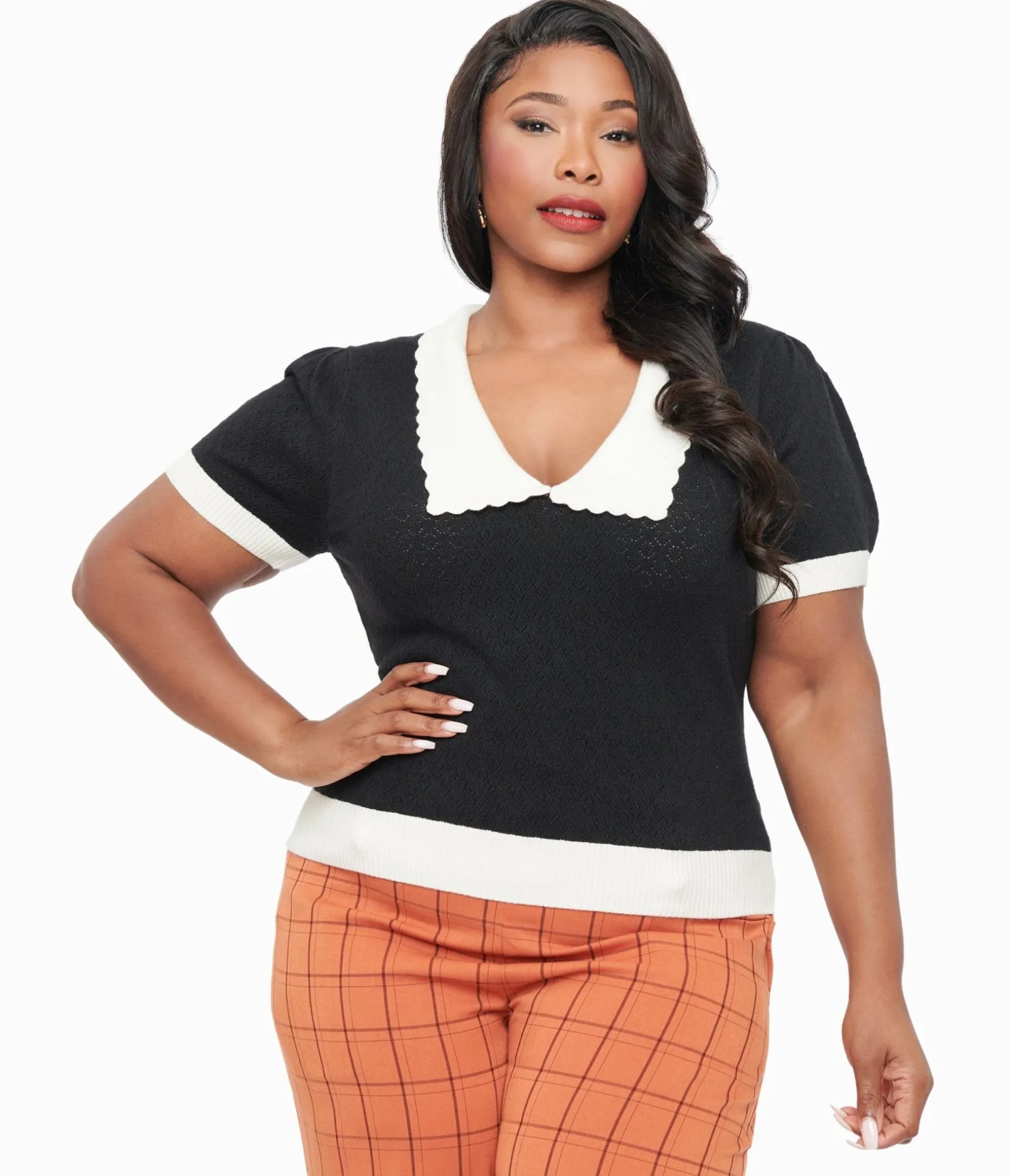 Unique Vintage Hell Bunny Plus Size 1950s Black Jacquard Joanie Top Outlet