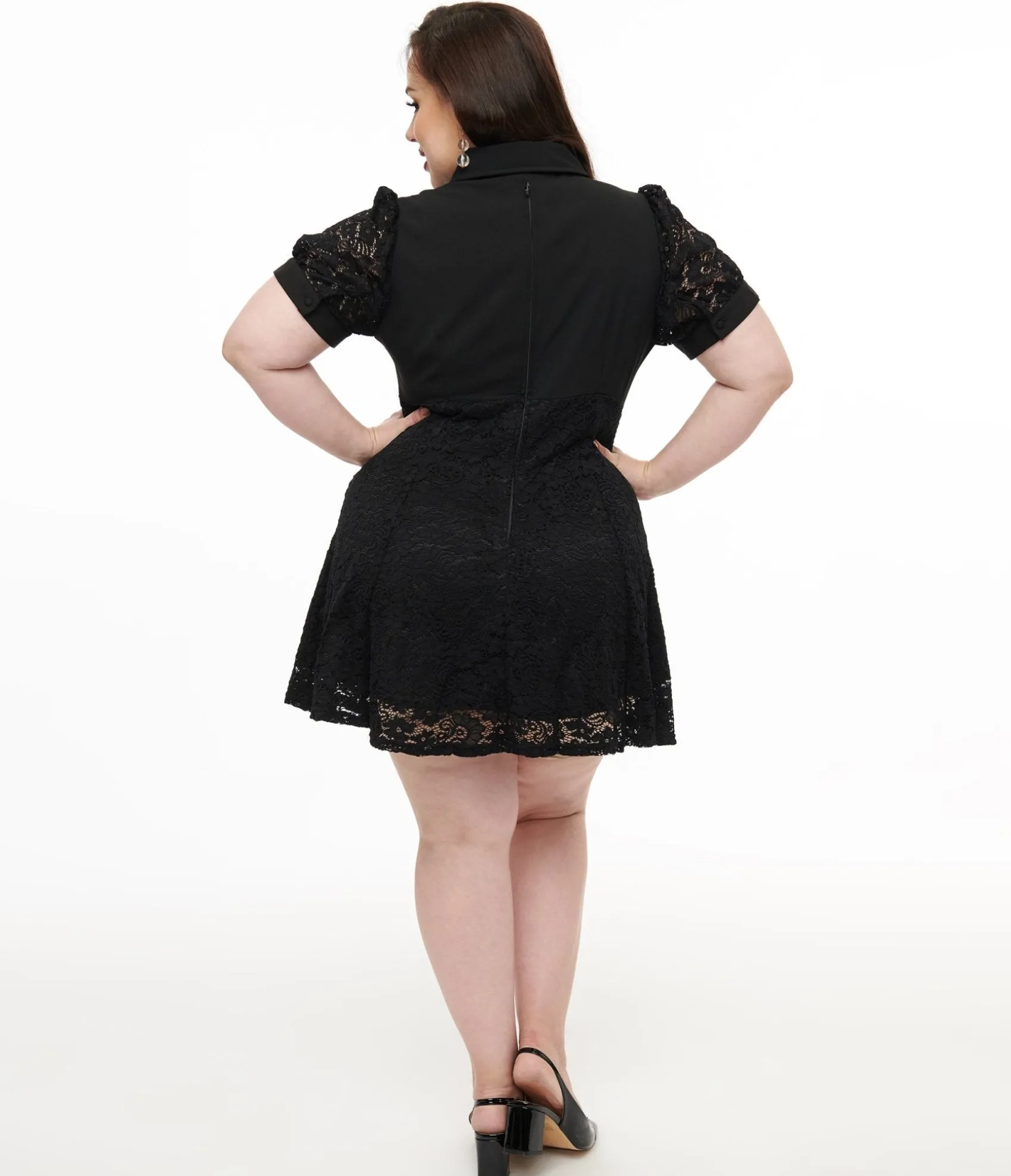 Unique Vintage Hell Bunny Plus Size 1950s Black Lace Dominica Mini Dress Clearance