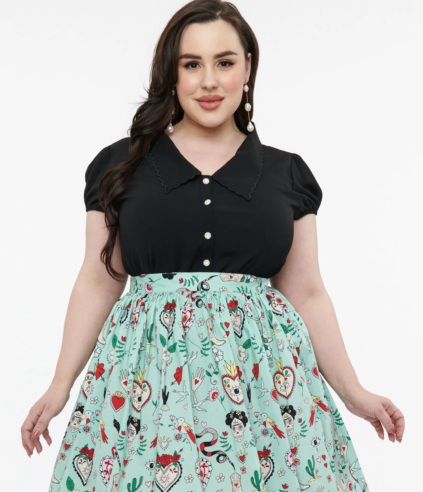 Unique Vintage Hell Bunny Plus Size 1950s Black Maddy Blouse Best