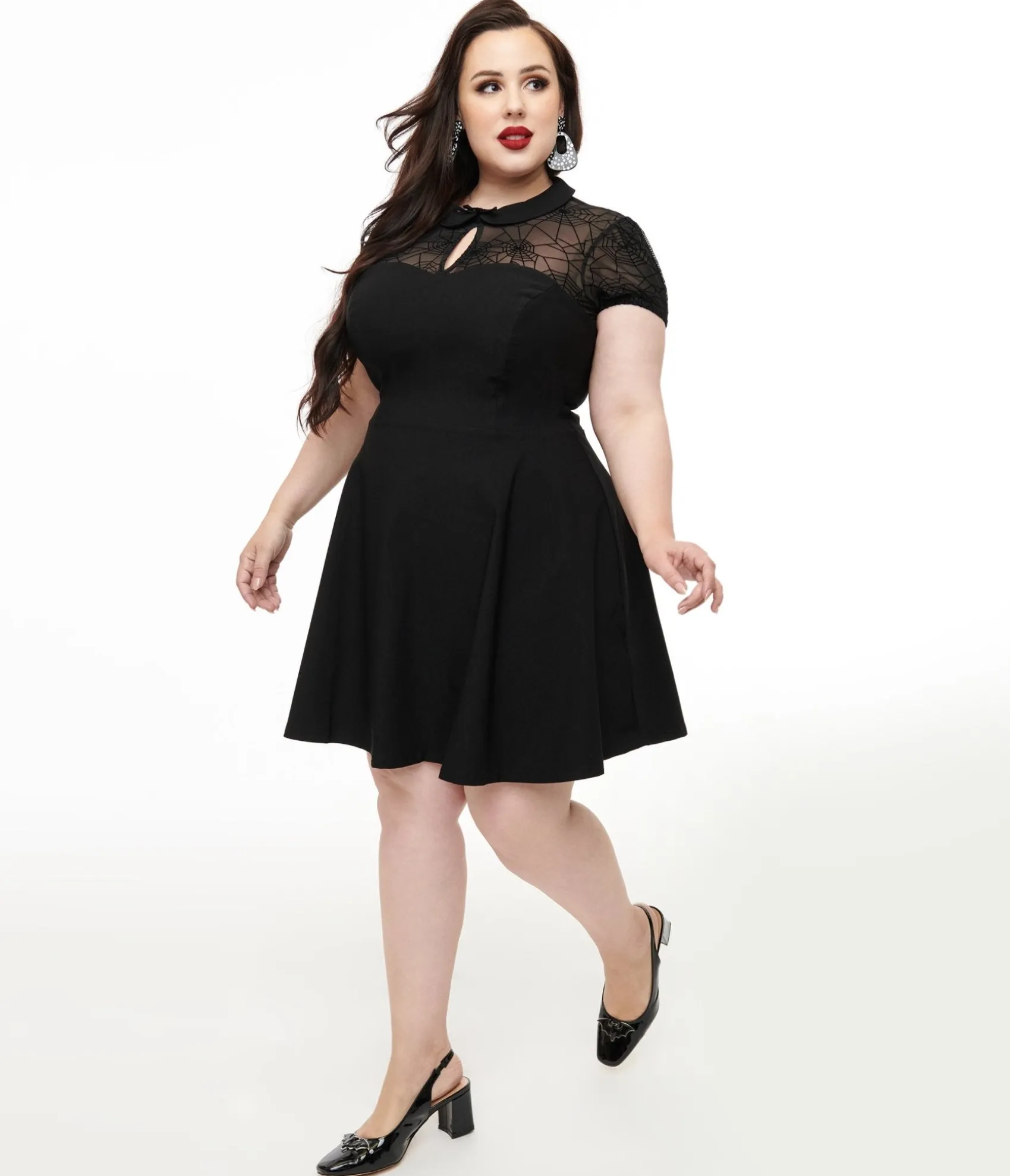 Unique Vintage Hell Bunny Plus Size 1950s Black Spiderweb Viola Mini Dress Shop