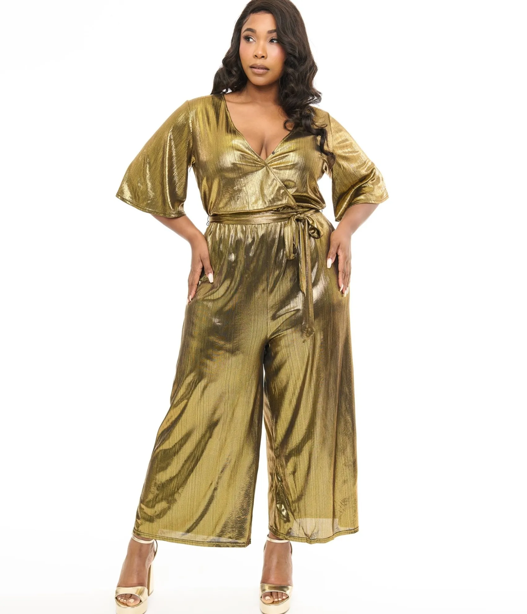 Unique Vintage Hell Bunny Plus Size 1970s Gold Lurex Jumpsuit Best