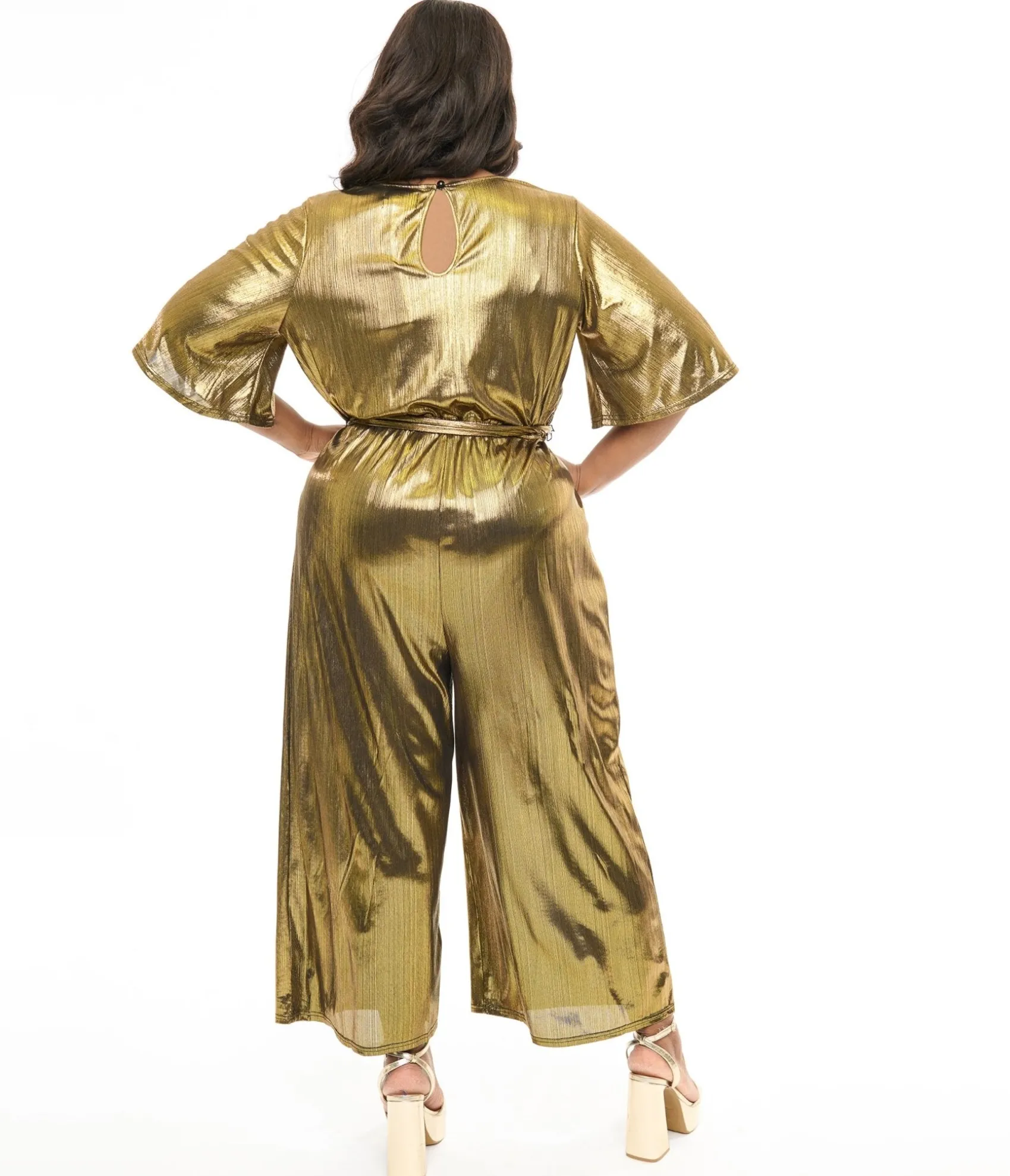 Unique Vintage Hell Bunny Plus Size 1970s Gold Lurex Jumpsuit Best