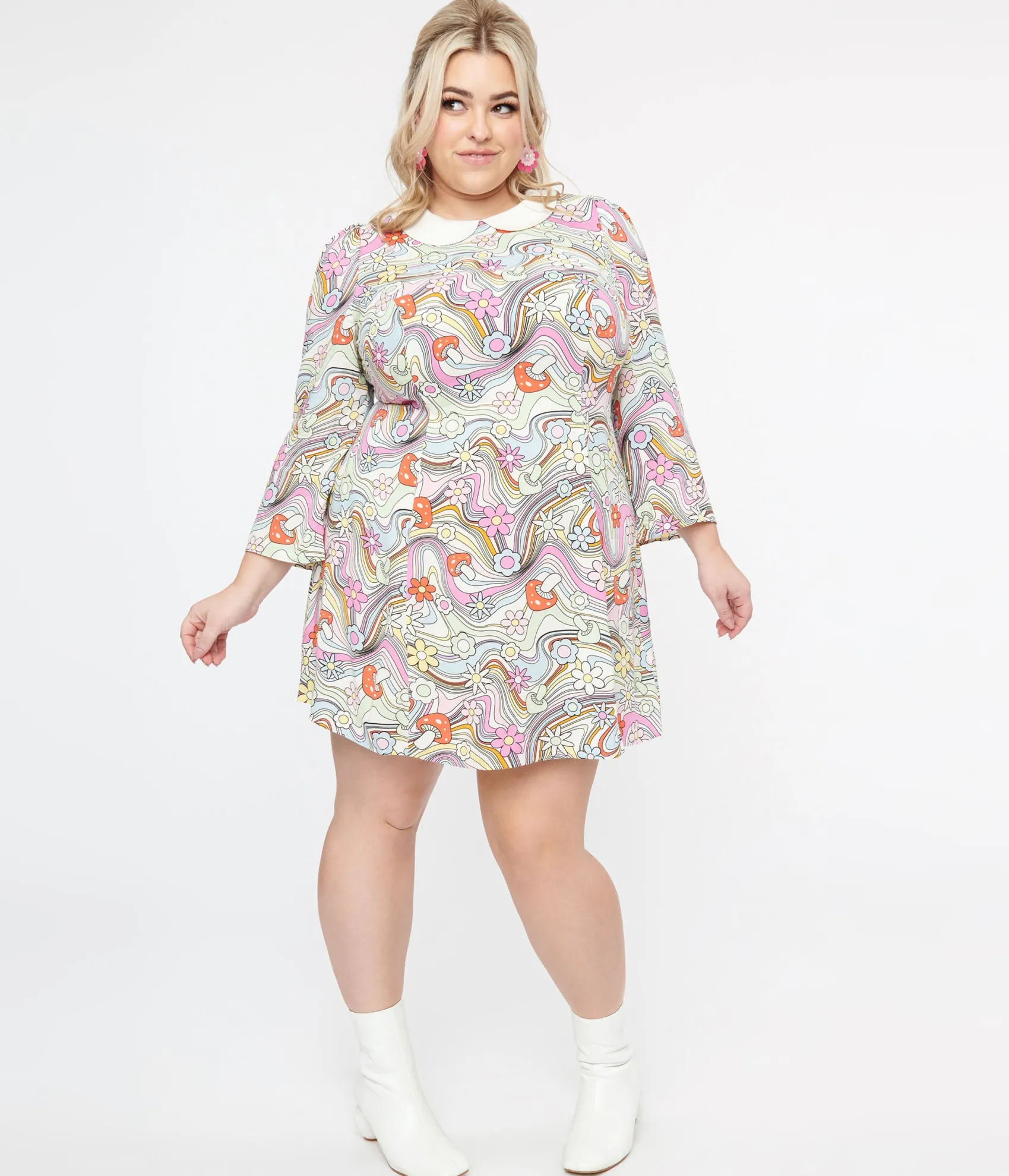 Unique Vintage Hell Bunny Plus Size 1960s Pastel Rainbow Hazy Daze Floral Shift Dress Shop