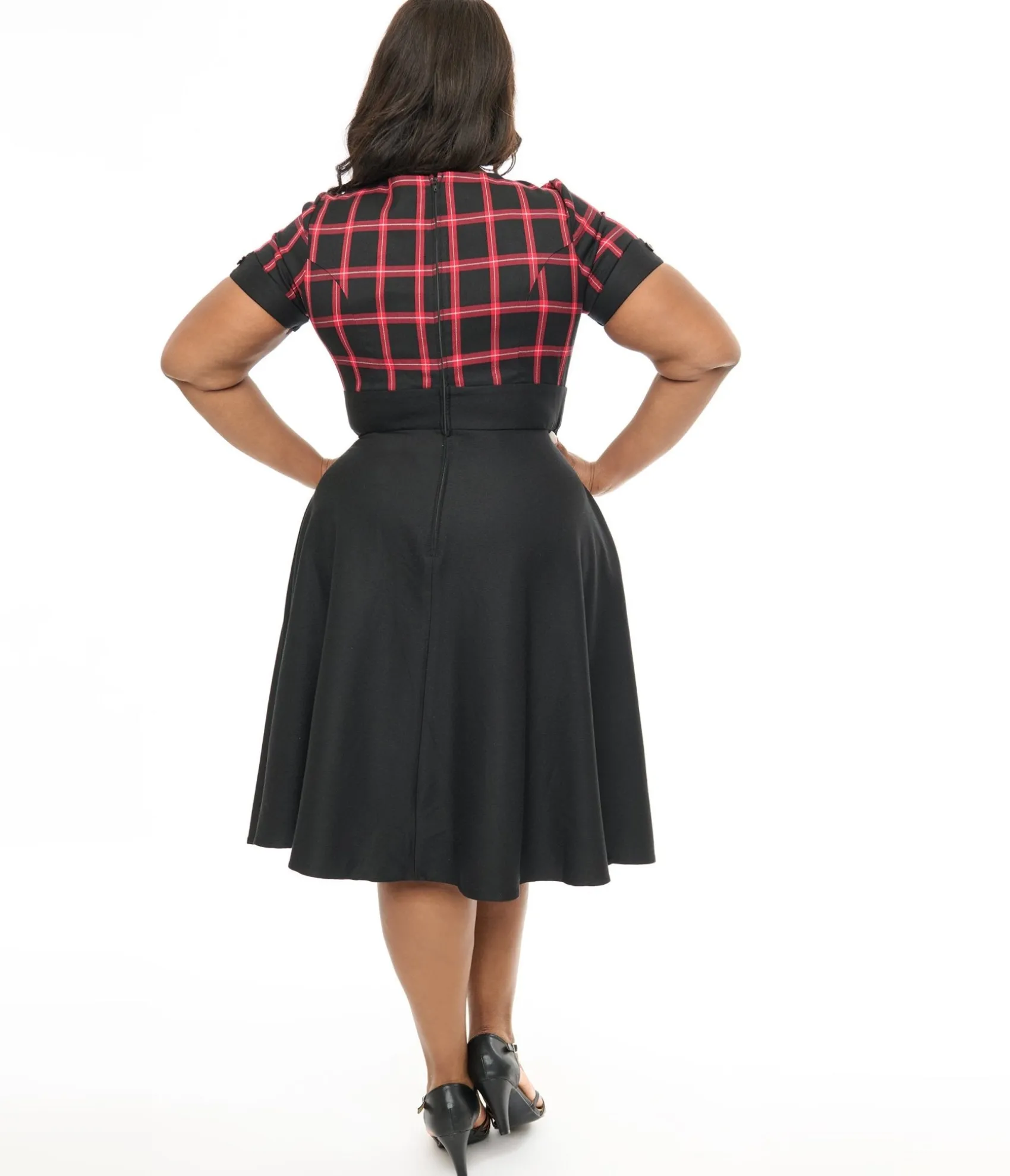 Unique Vintage Hell Bunny Plus Size 1950s Red & Black Tartan Janine Swing Dress Clearance