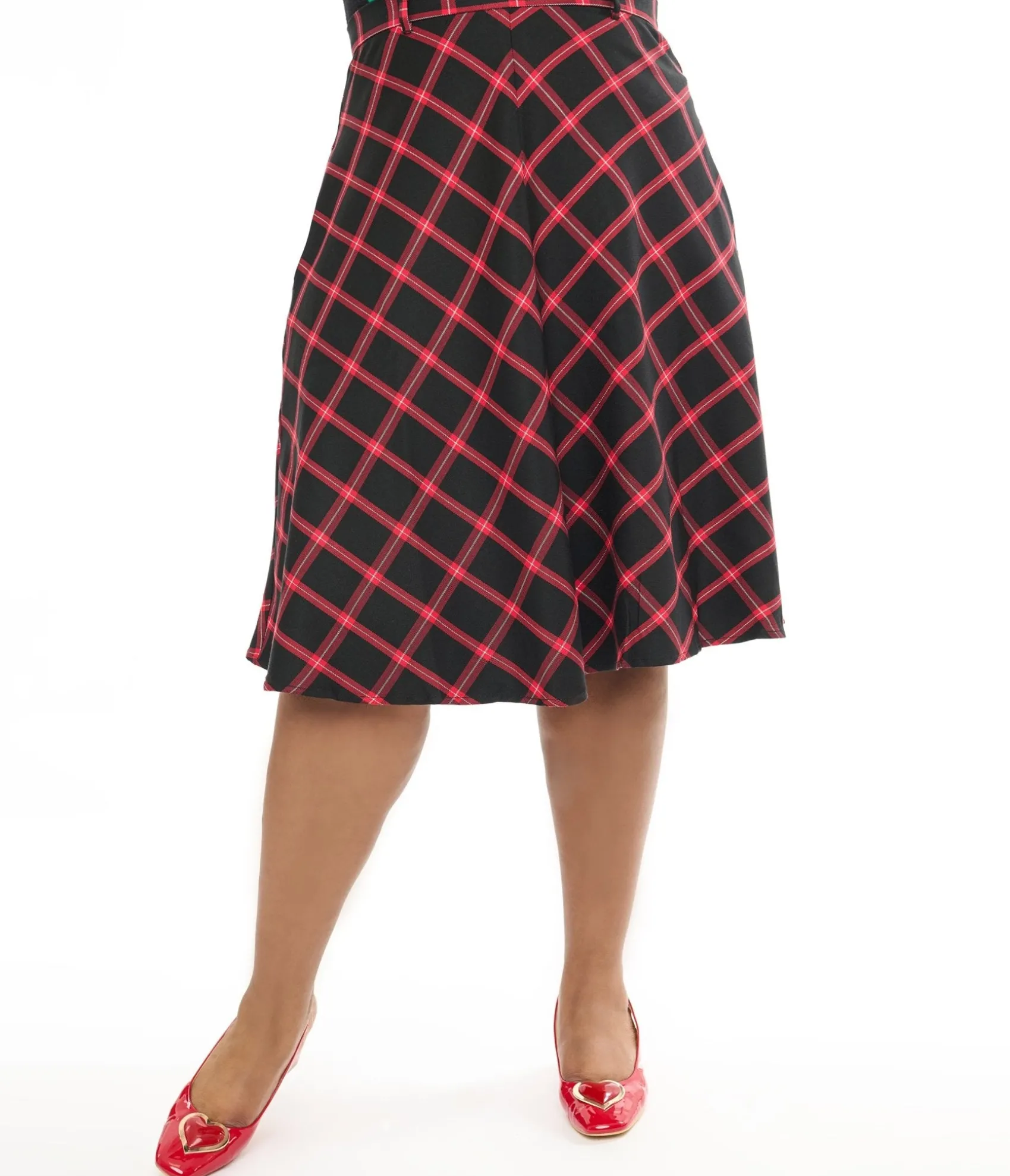 Unique Vintage Hell Bunny Plus Size 1950s Red & Black Tartan Janine Swing Skirt Discount