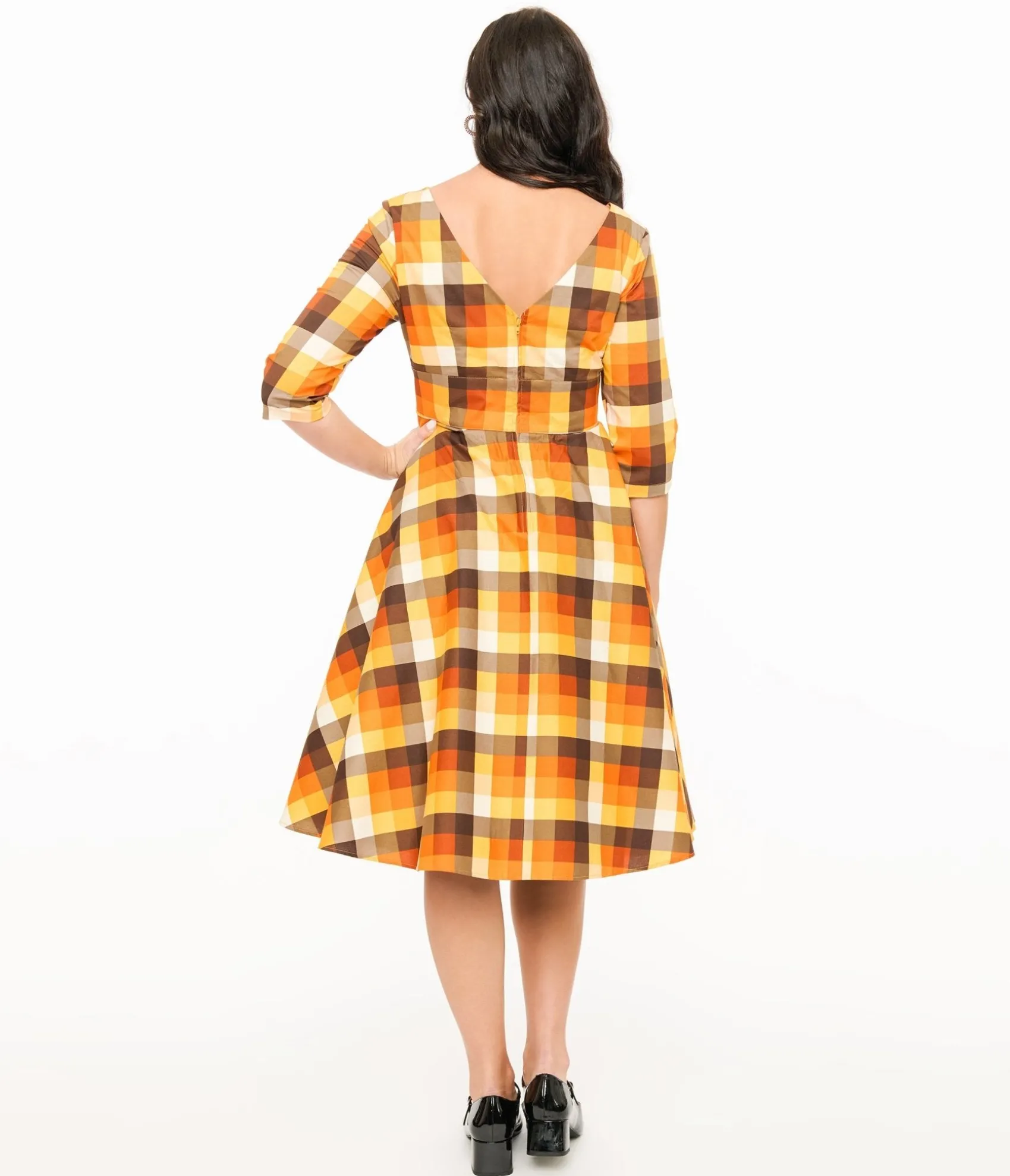 Unique Vintage Hell Bunny 1950s Autumn Check Cotton Darlene Swing Dress Clearance