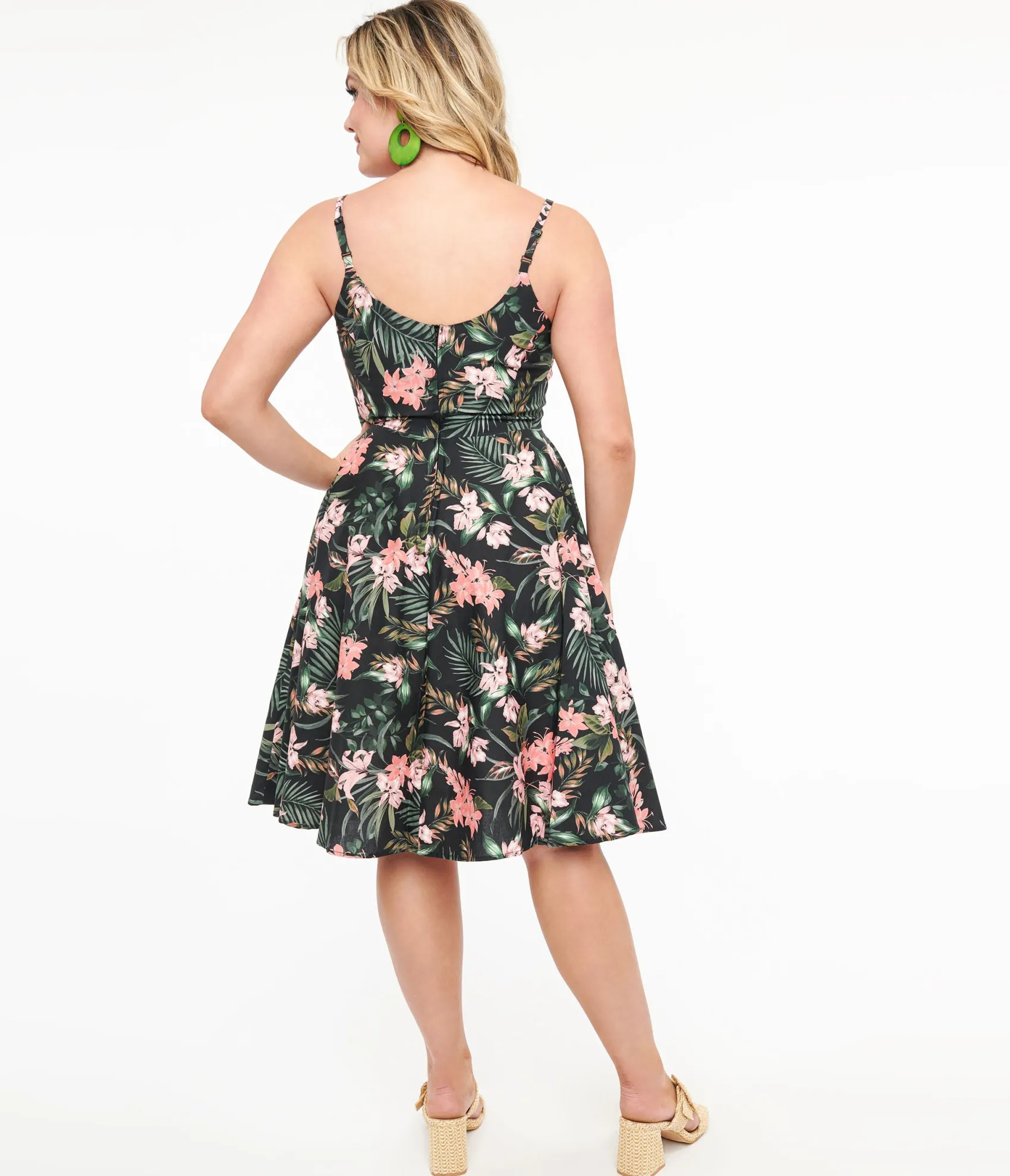 Unique Vintage Hell Bunny 1950s Black & Pink Tropical Floral Print Cotton Calypso Swing Dress Shop