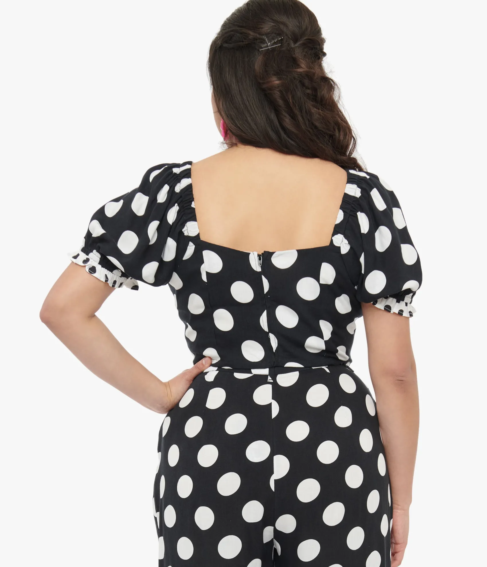 Unique Vintage Hell Bunny 1960s Black & White Polka Dot Dolores Crop Top Clearance