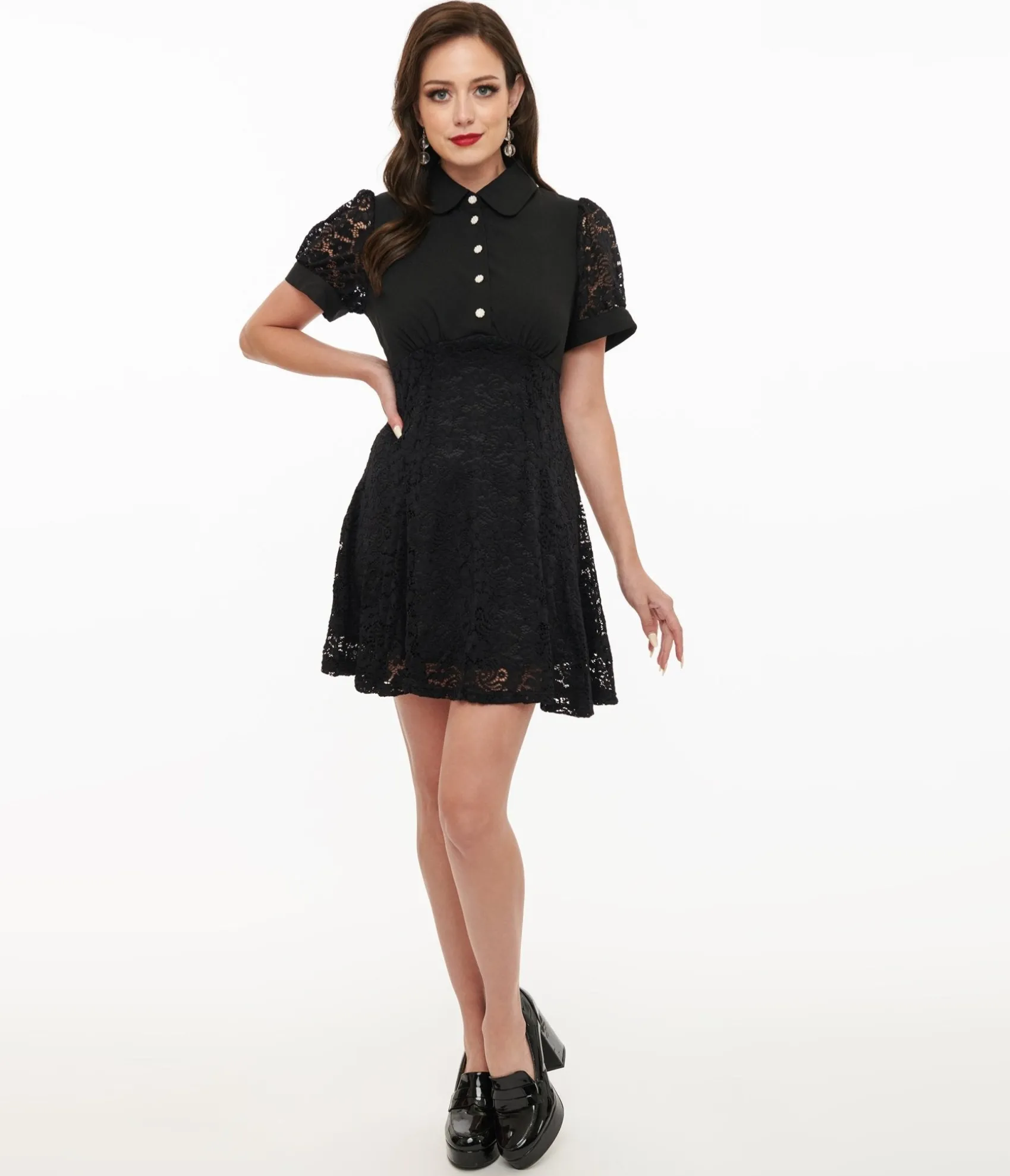 Unique Vintage Hell Bunny 1950s Black Lace Dominica Mini Dress Clearance