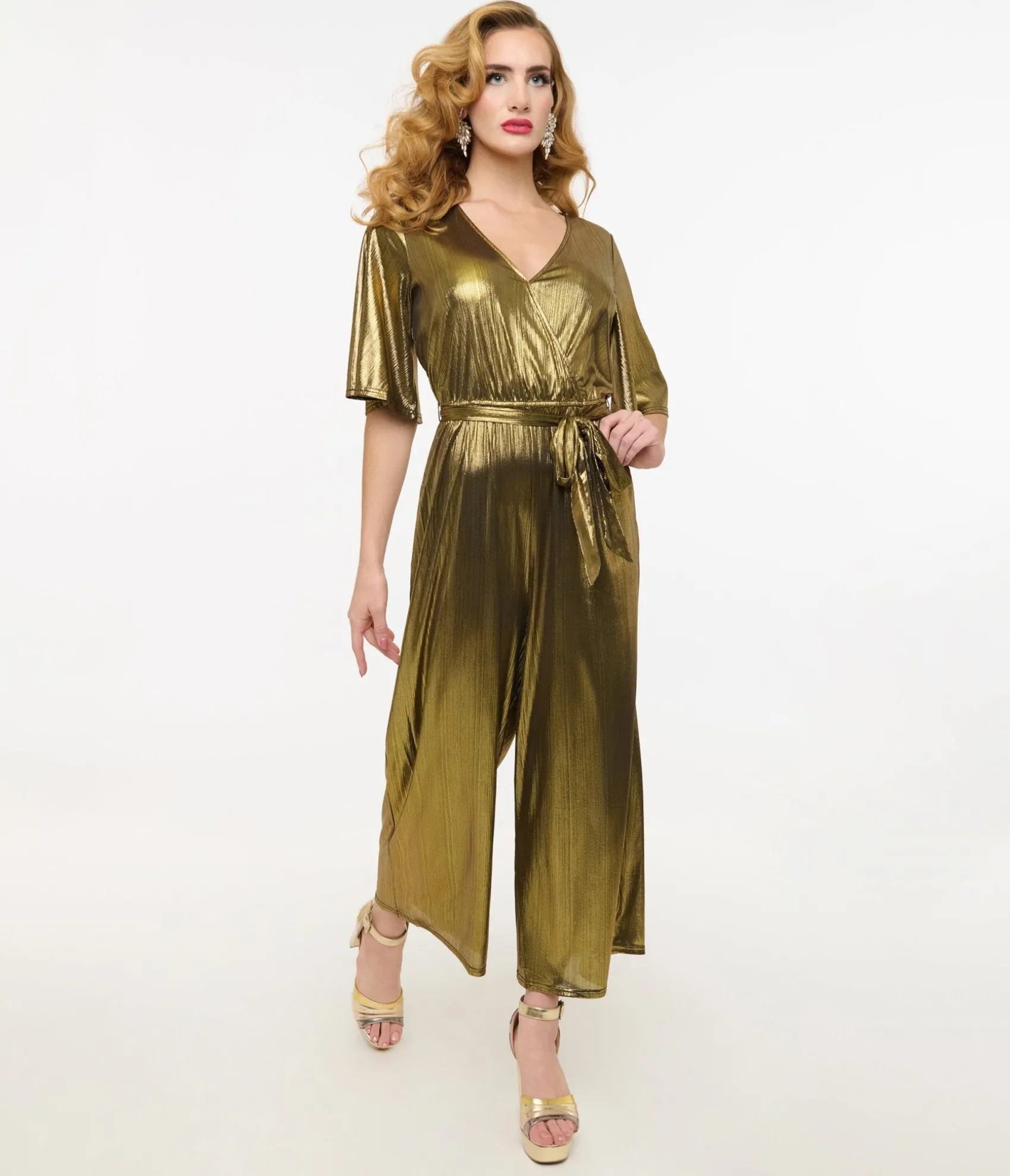 Unique Vintage Hell Bunny 1970s Gold Lurex Jumpsuit Outlet