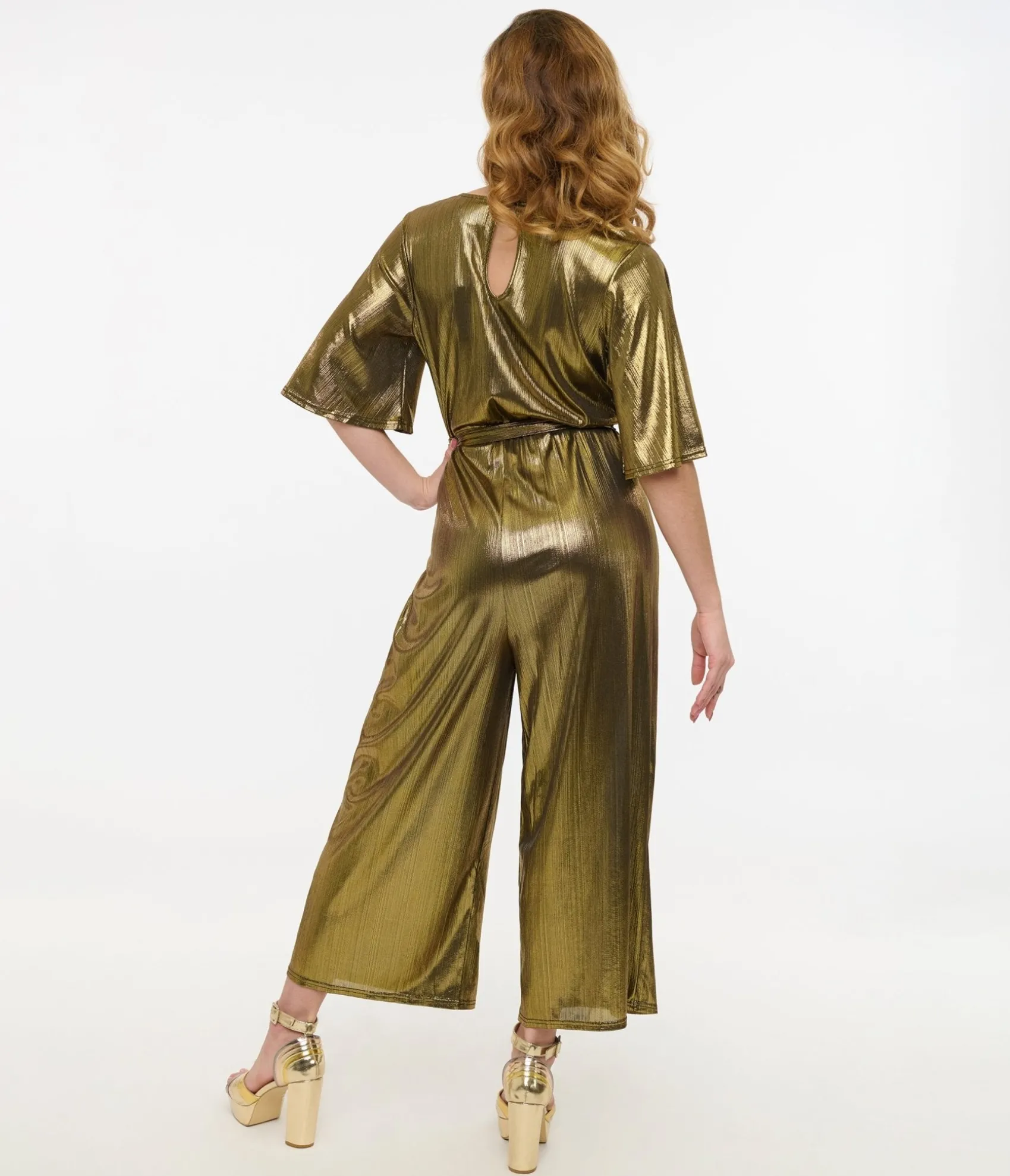 Unique Vintage Hell Bunny 1970s Gold Lurex Jumpsuit Outlet