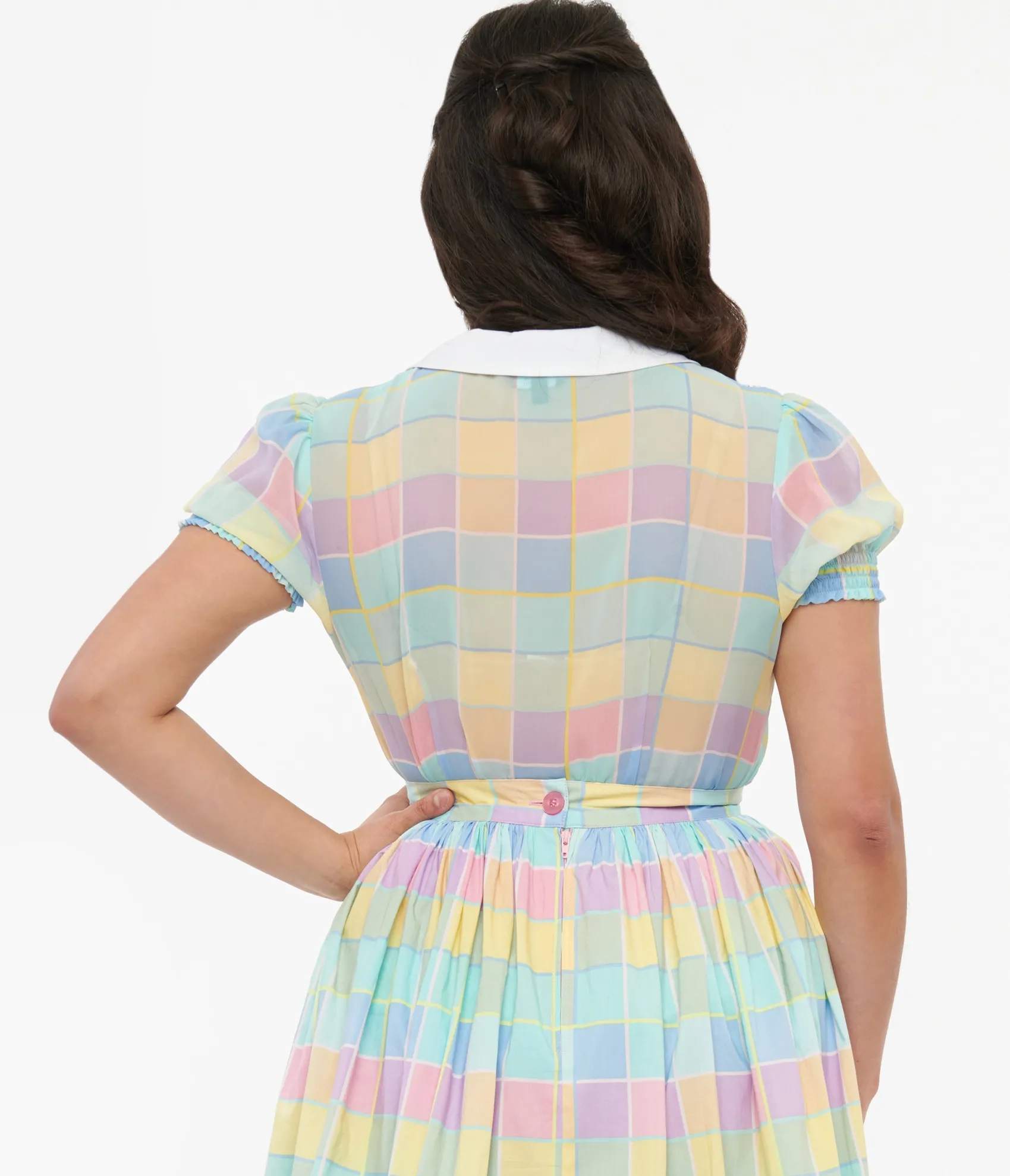 Unique Vintage Hell Bunny 1950s Pastel Check Collared Skye Blouse Outlet