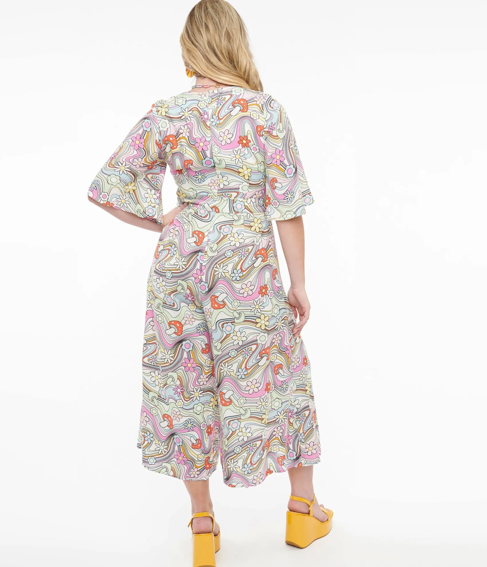 Unique Vintage Hell Bunny 1960s Pastel Rainbow Hazy Daze Floral Jumpsuit Outlet