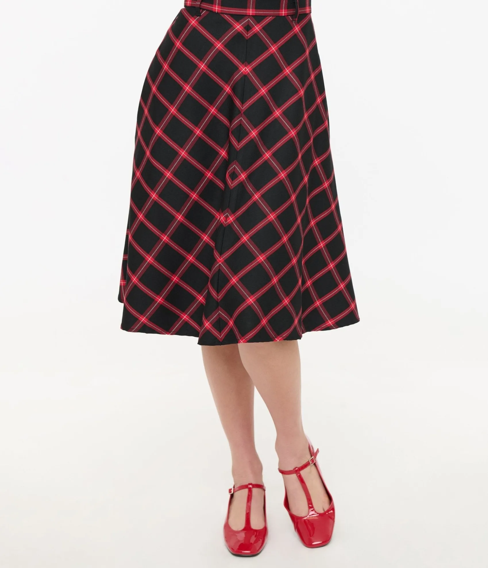 Unique Vintage Hell Bunny 1950s Red & Black Tartan Janine Swing Skirt Shop