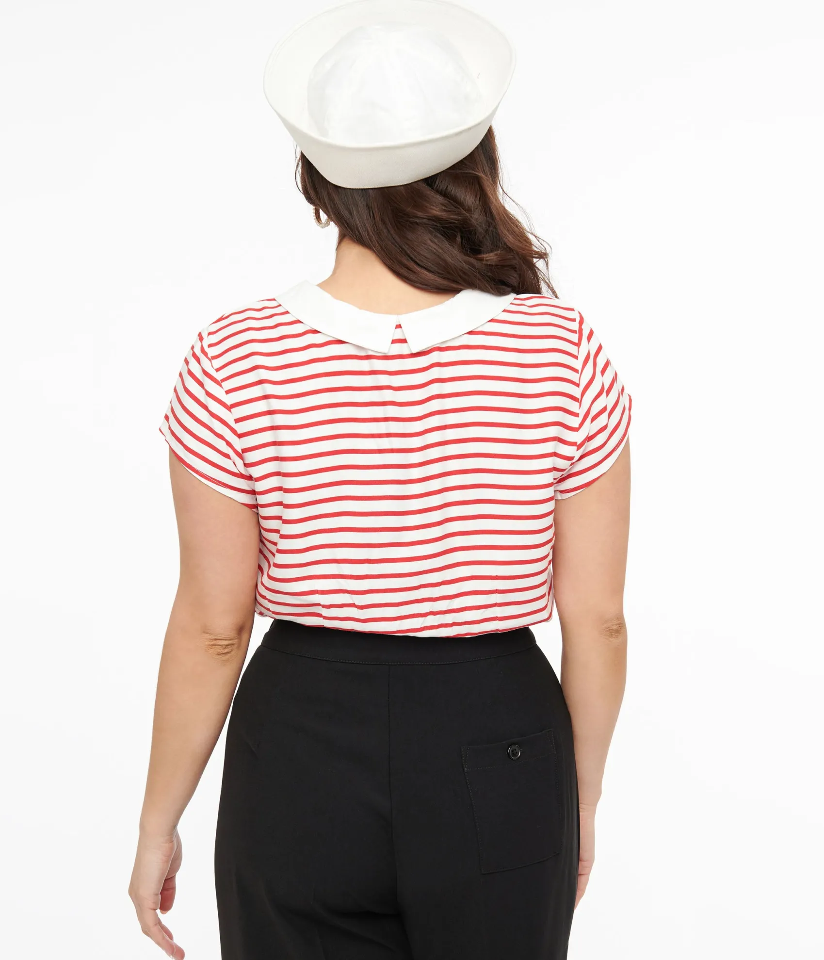 Unique Vintage Hell Bunny 1940s Red & White Stripe Ahoy Blouse Best