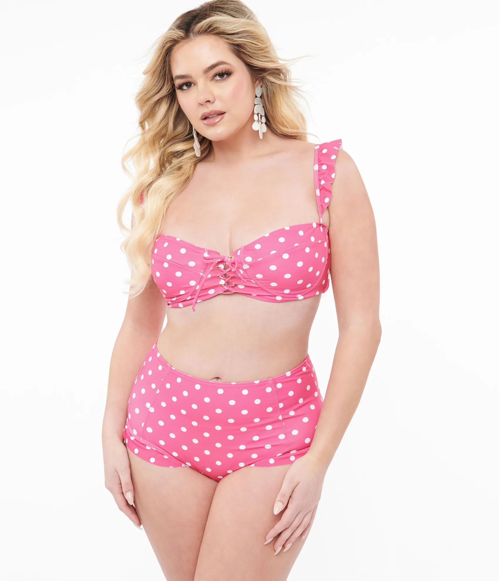 Unique Vintage Hot Pink & White Polka Dot Two Piece Swim Set Discount