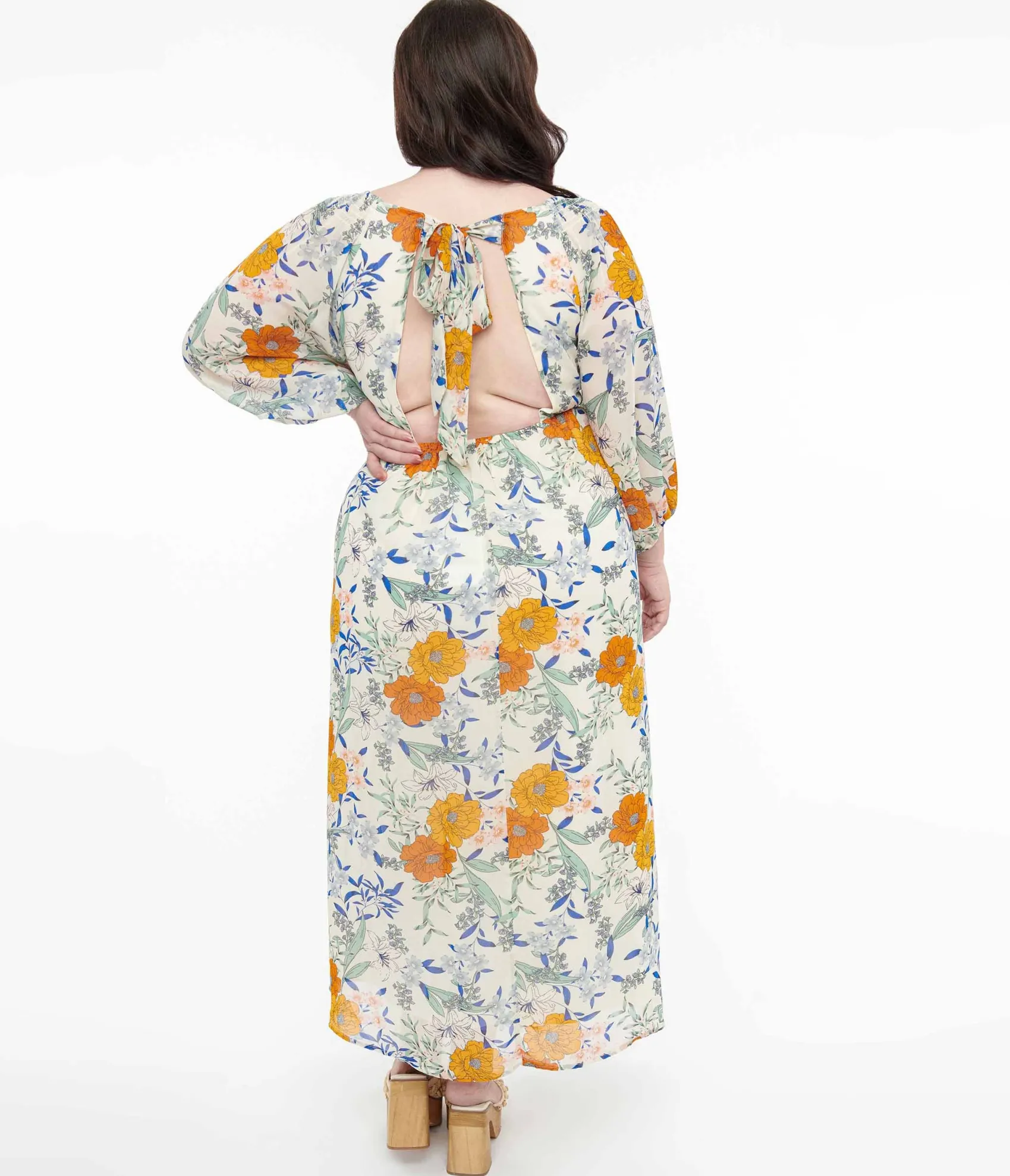 Unique Vintage Ivory & Multicolor Floral Maxi Dress Cheap