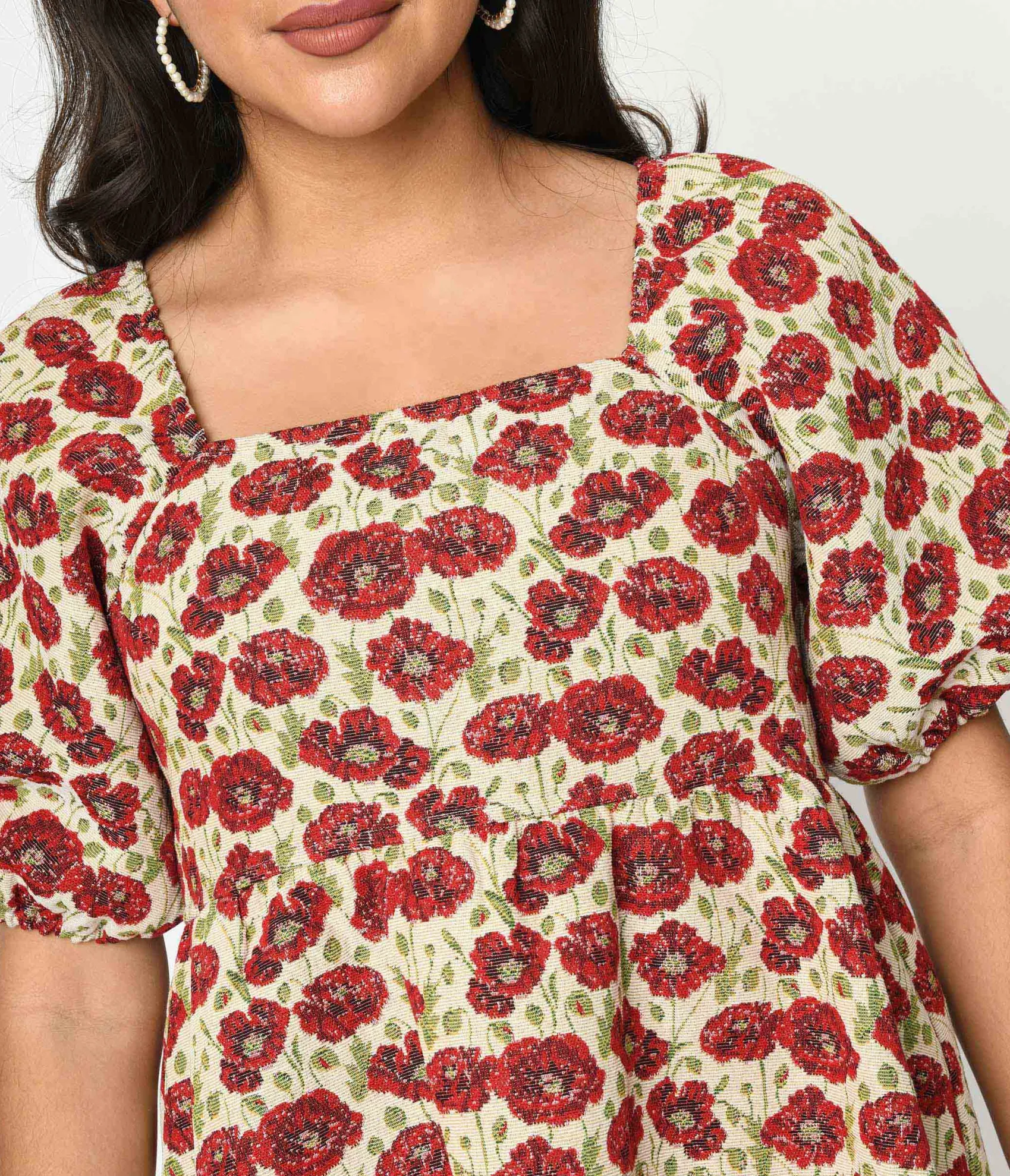 Unique Vintage Ivory & Red Floral Kiss Jacquard Fit & Flare Dress Cheap