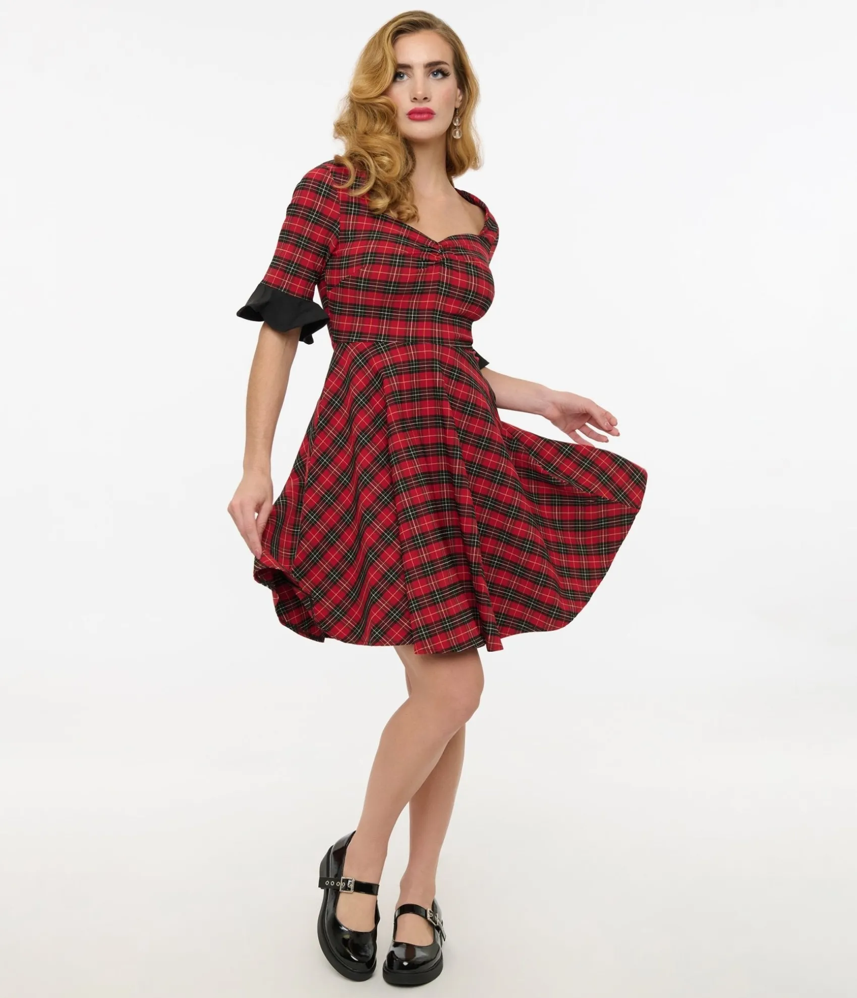 Unique Vintage Jawbreaker Red Tartan & Black Heart Mini Dress Cheap