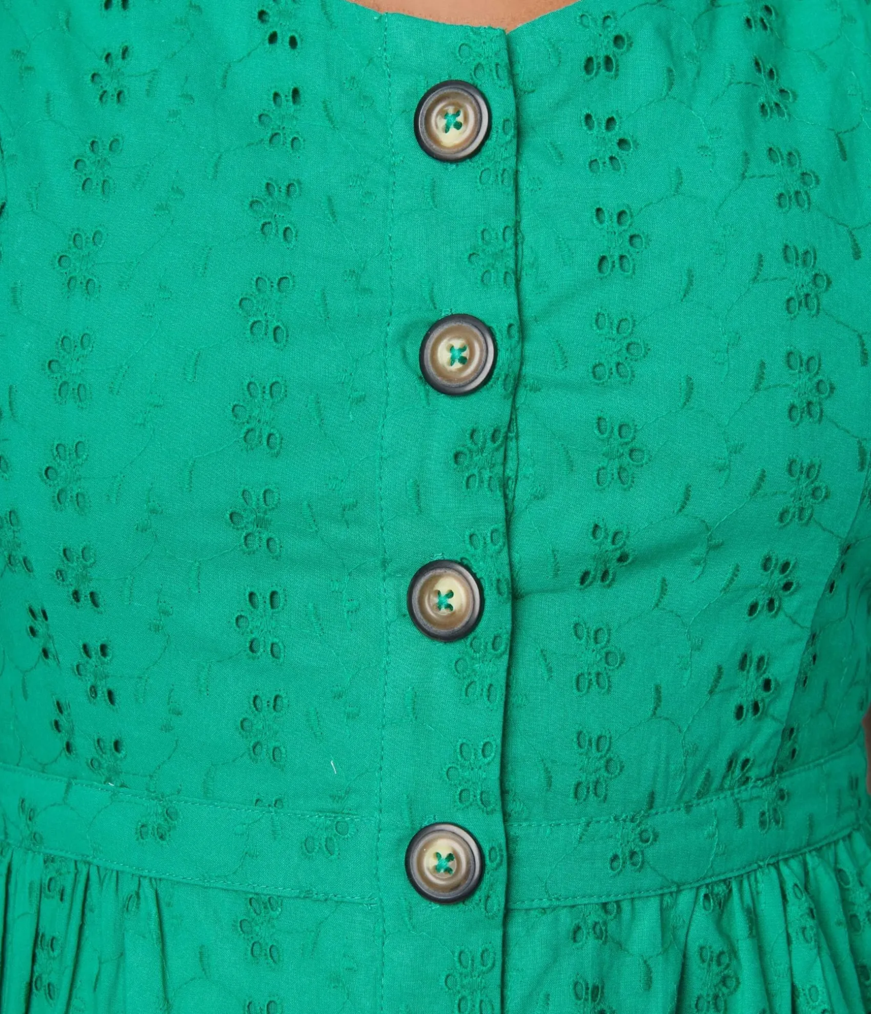 Unique Vintage Kelly Green Eyelet Button Up Sundress Hot