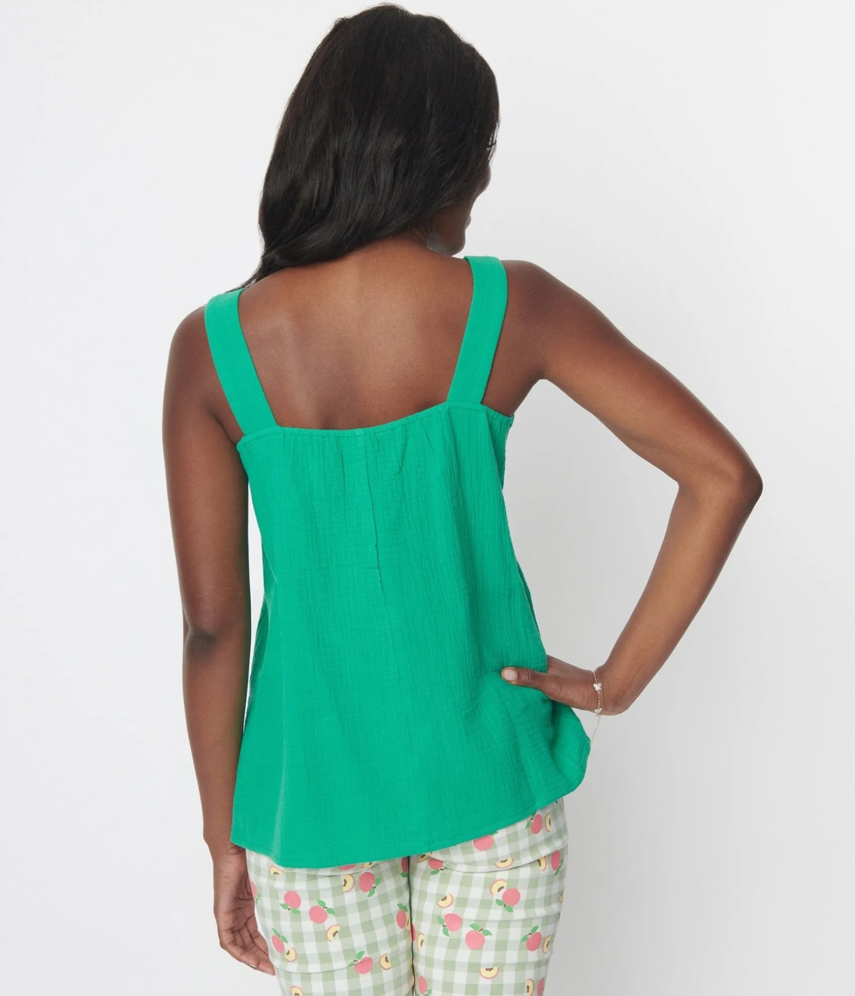 Unique Vintage Kelly Green Faux Button Sleeveless Top Cheap