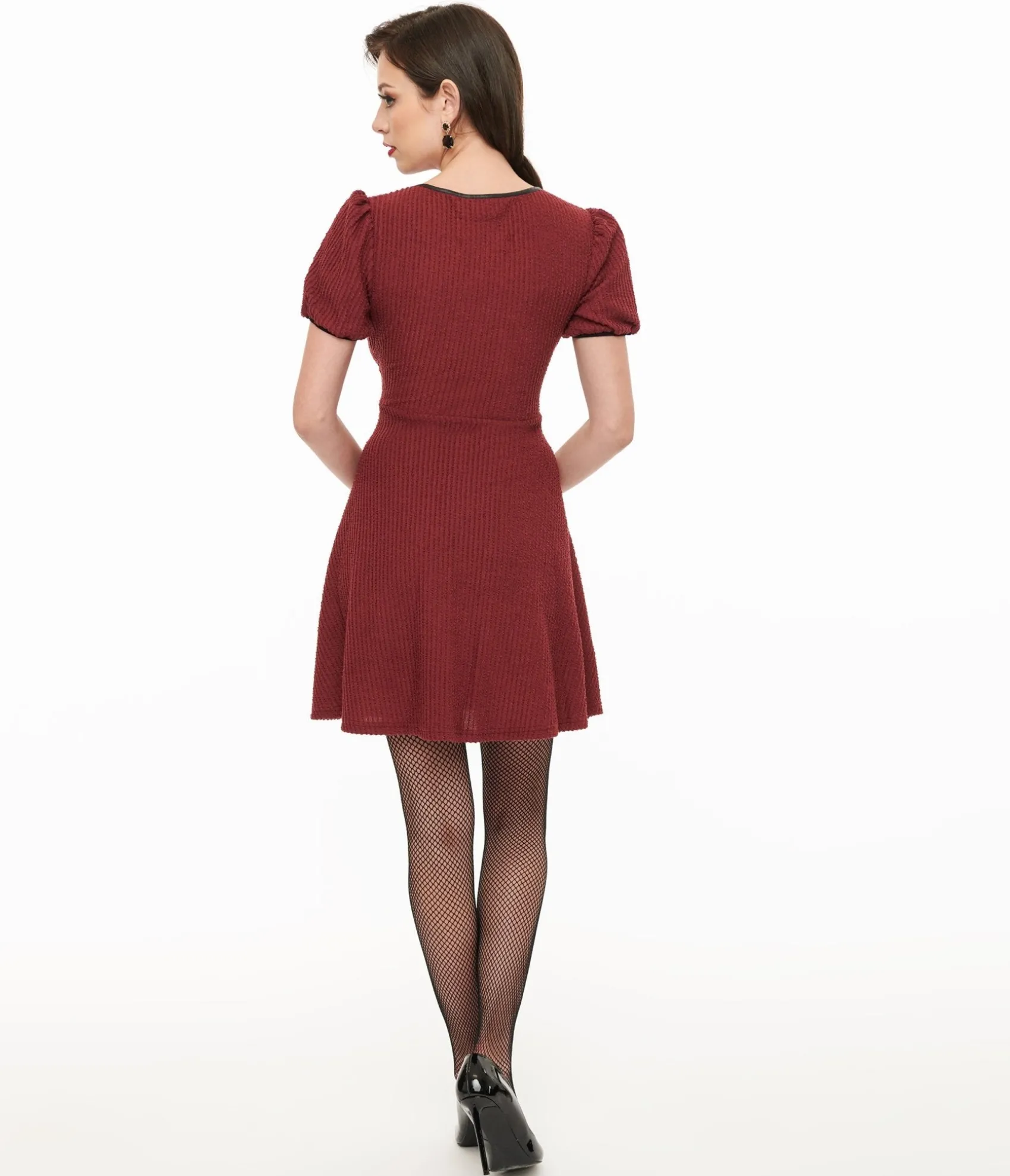 Unique Vintage Killstar Burgundy Ribbed Chaseleigh Mini Dress New