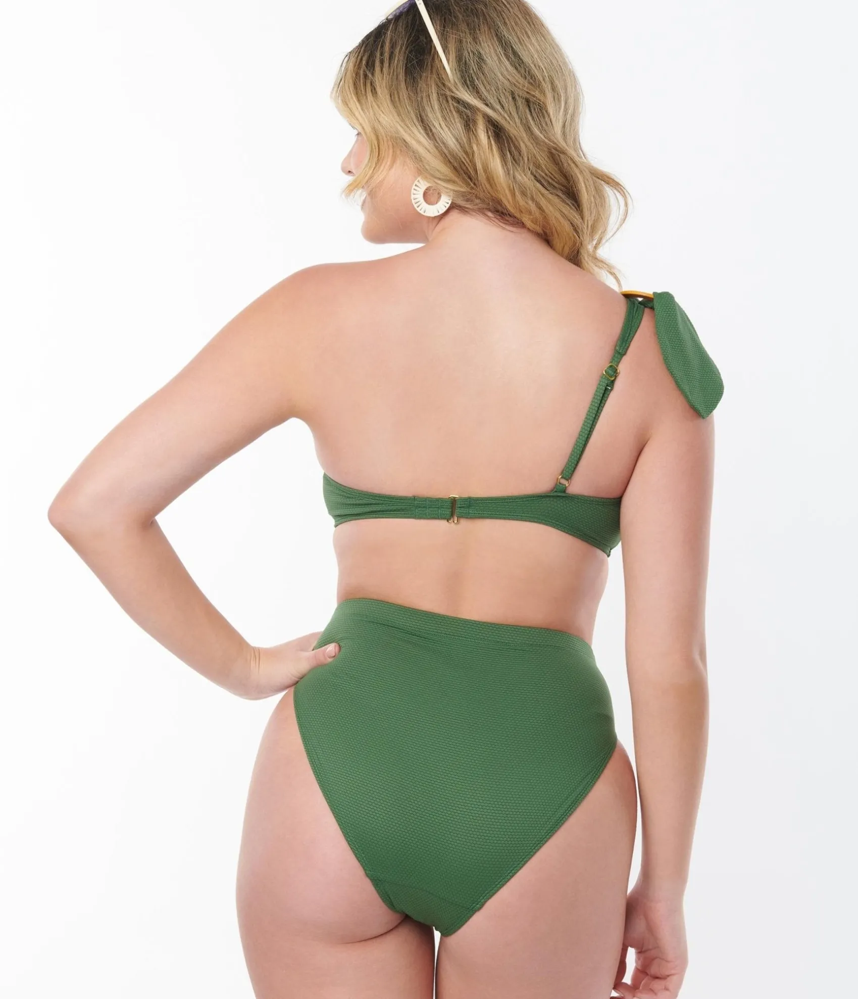 Unique Vintage Kingdom & State Green Texture One Shoulder Swim Top Outlet