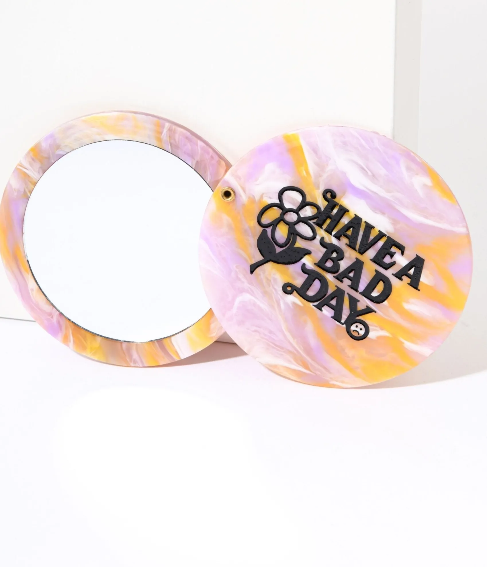 Unique Vintage Lavender & Orange Marble Have A Bad Day Compact Pocket Mirror Cheap
