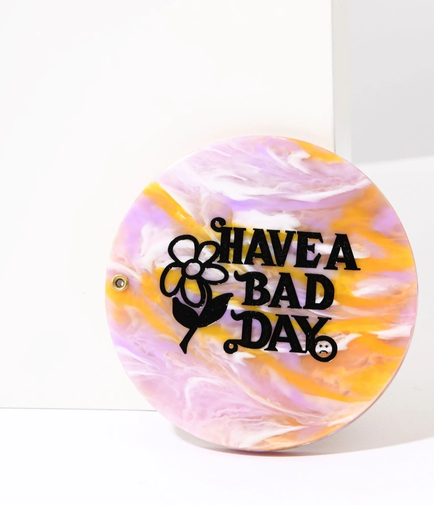 Unique Vintage Lavender & Orange Marble Have A Bad Day Compact Pocket Mirror Cheap