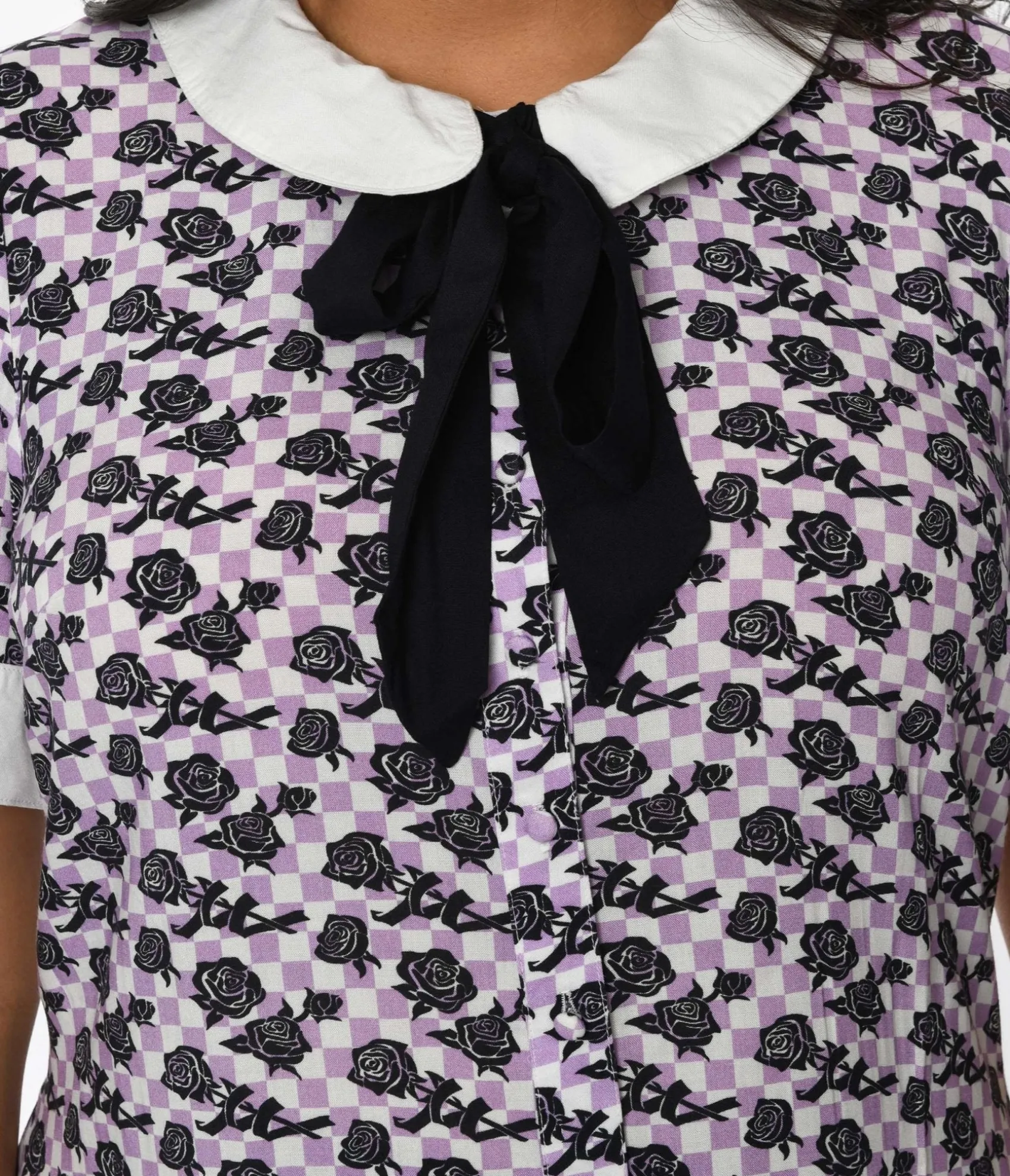 Unique Vintage Lavender & White Checkered Rose Shift Dress Outlet