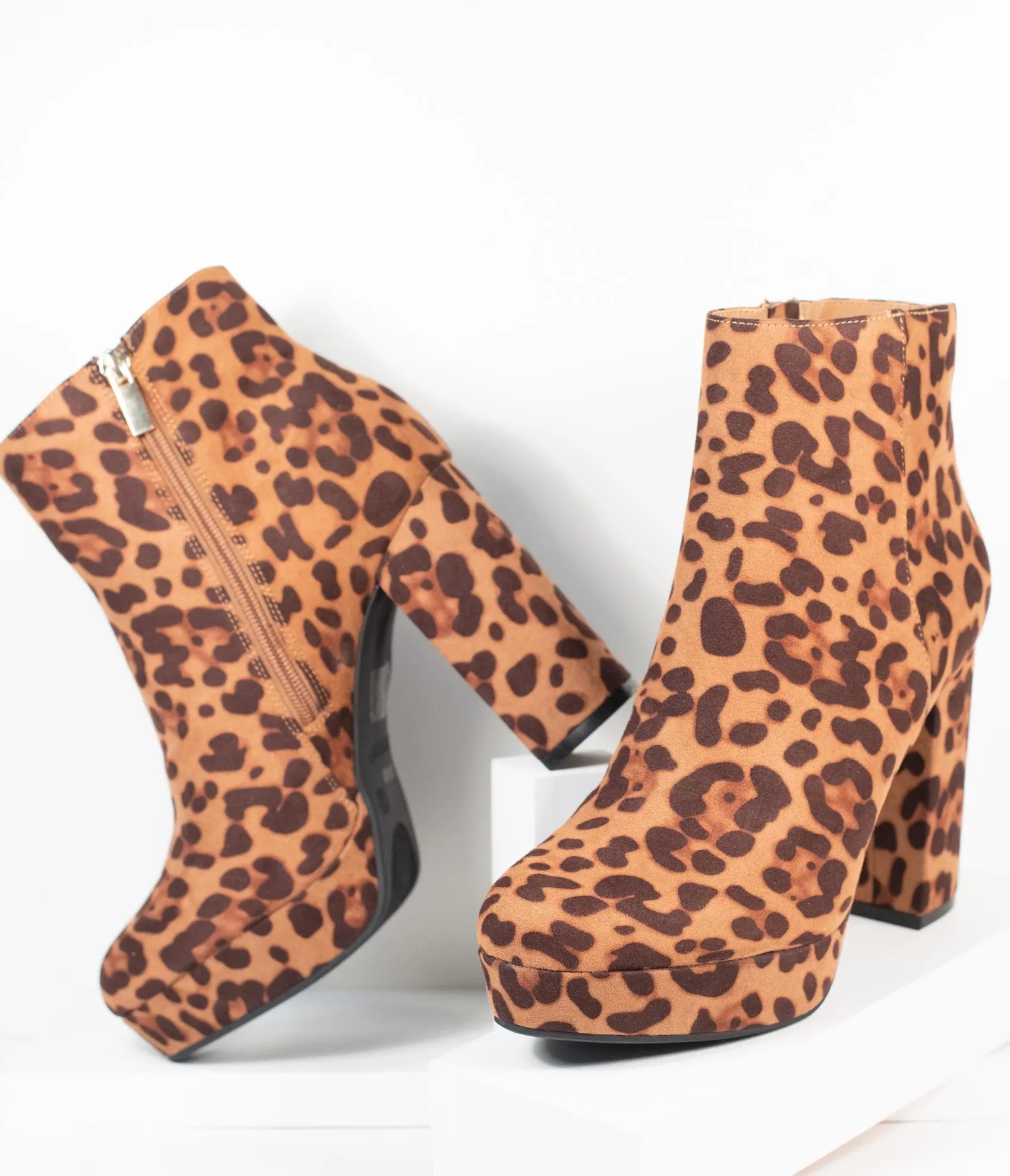Unique Vintage Leopard Print Suede Platform Heel Booties Cheap