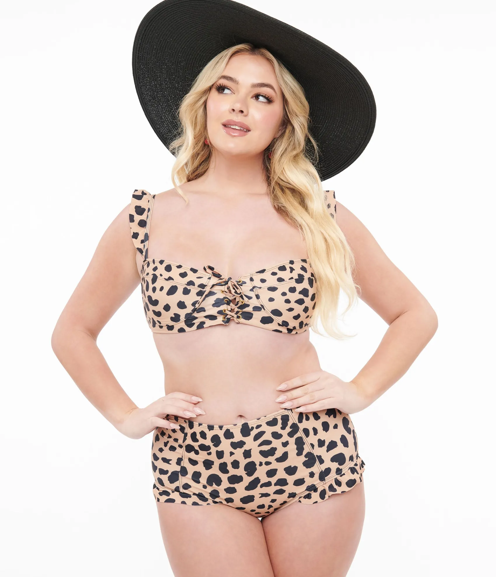 Unique Vintage Leopard Print Two Piece Swim Set Cheap