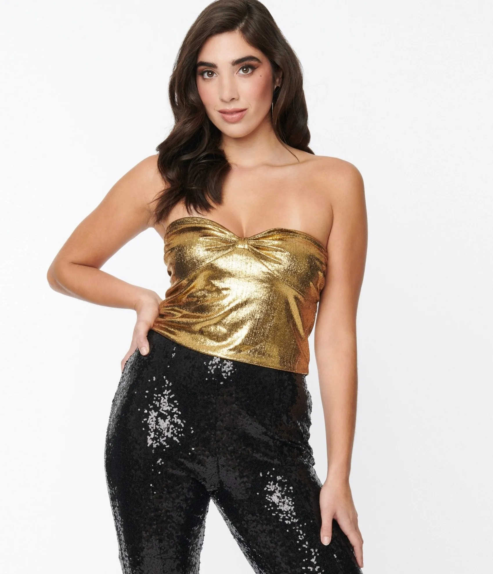 Unique Vintage Liquid Gold Metallic Tube Top Cheap