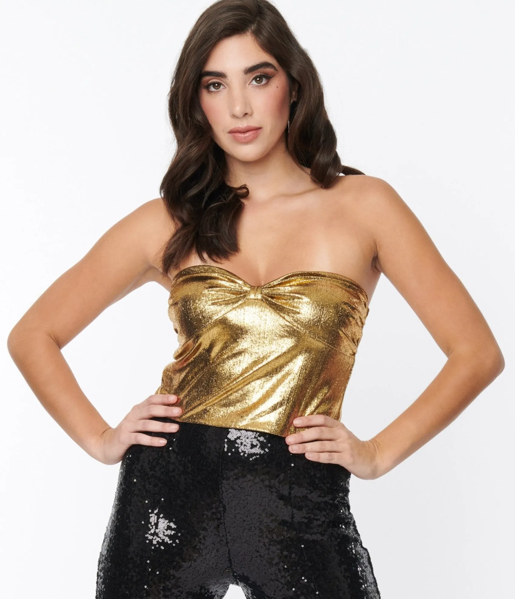 Unique Vintage Liquid Gold Metallic Tube Top Cheap