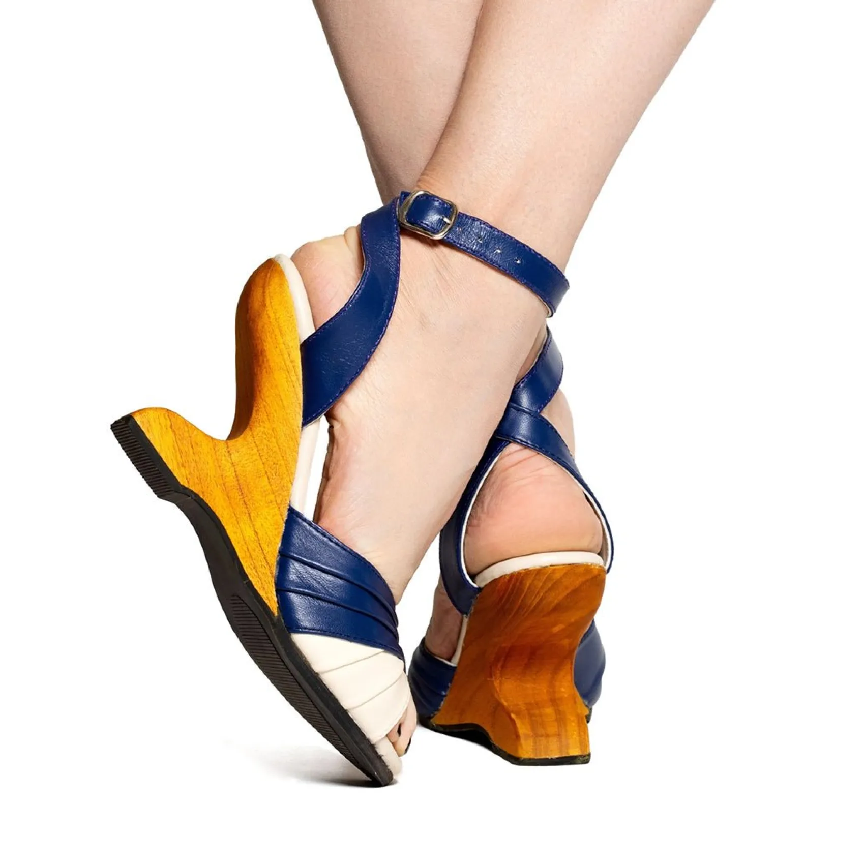 Unique Vintage Lucky Lou Shoes Hey Sailor Navy & Cream Boom Boom Wedges Best Sale