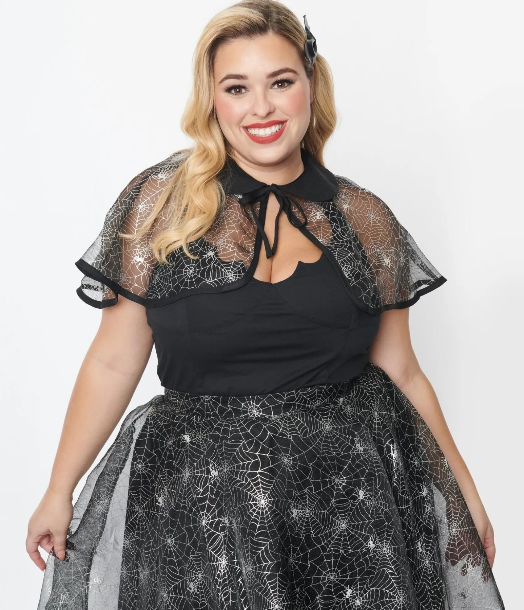 Unique Vintage Magnolia Place Plus Size Black Spiderweb Capelet Discount
