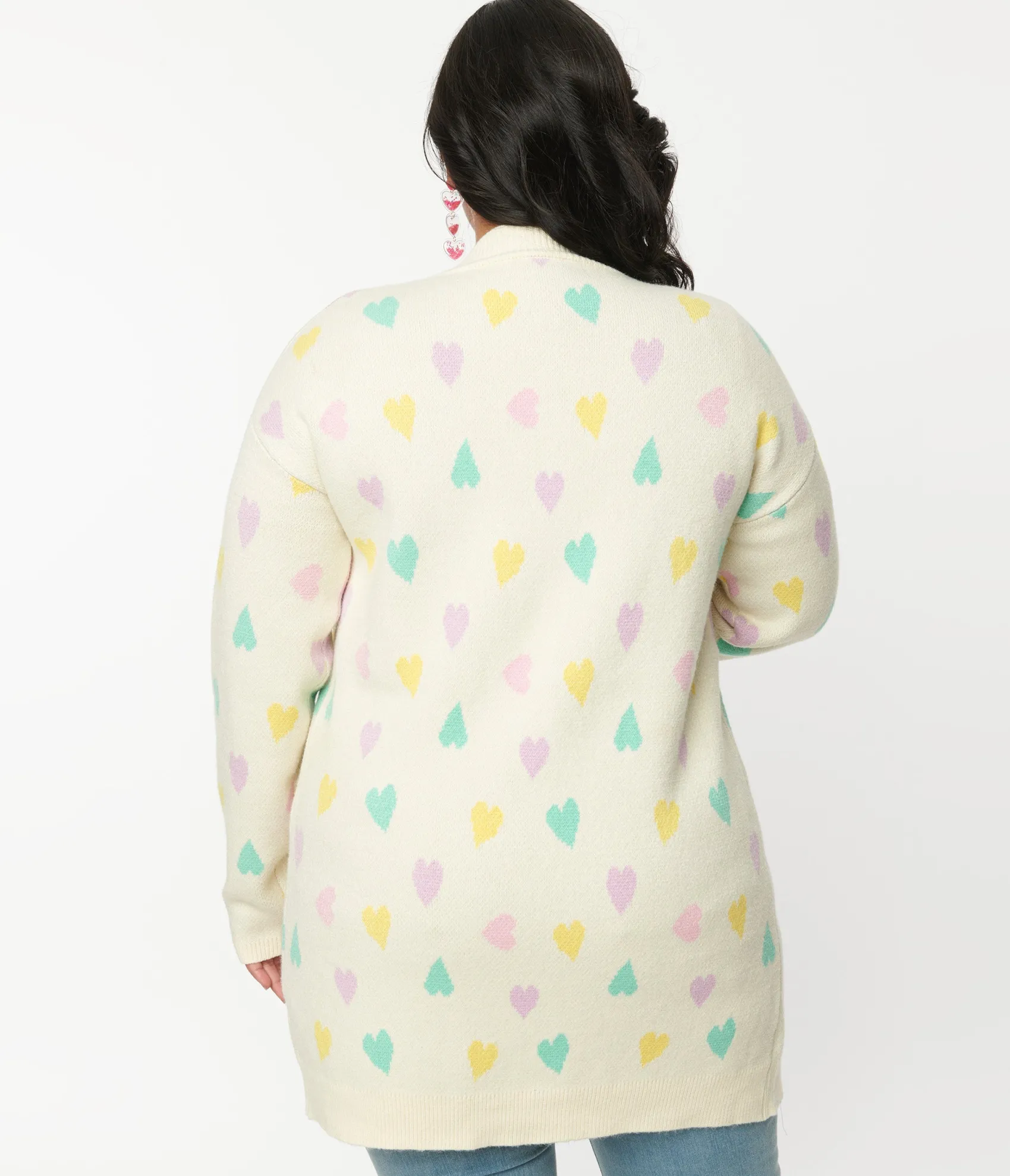 Unique Vintage Magnolia Place Plus Size Cream & Pastel Hearts Cardigan Fashion