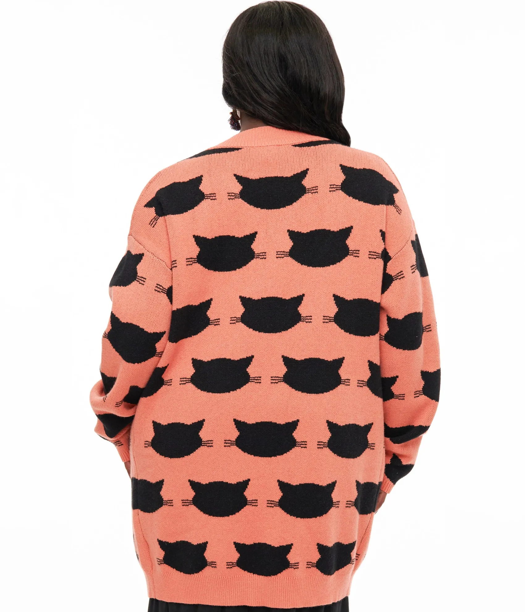 Unique Vintage Magnolia Place Plus Size Orange & Black Cat Cardigan Store