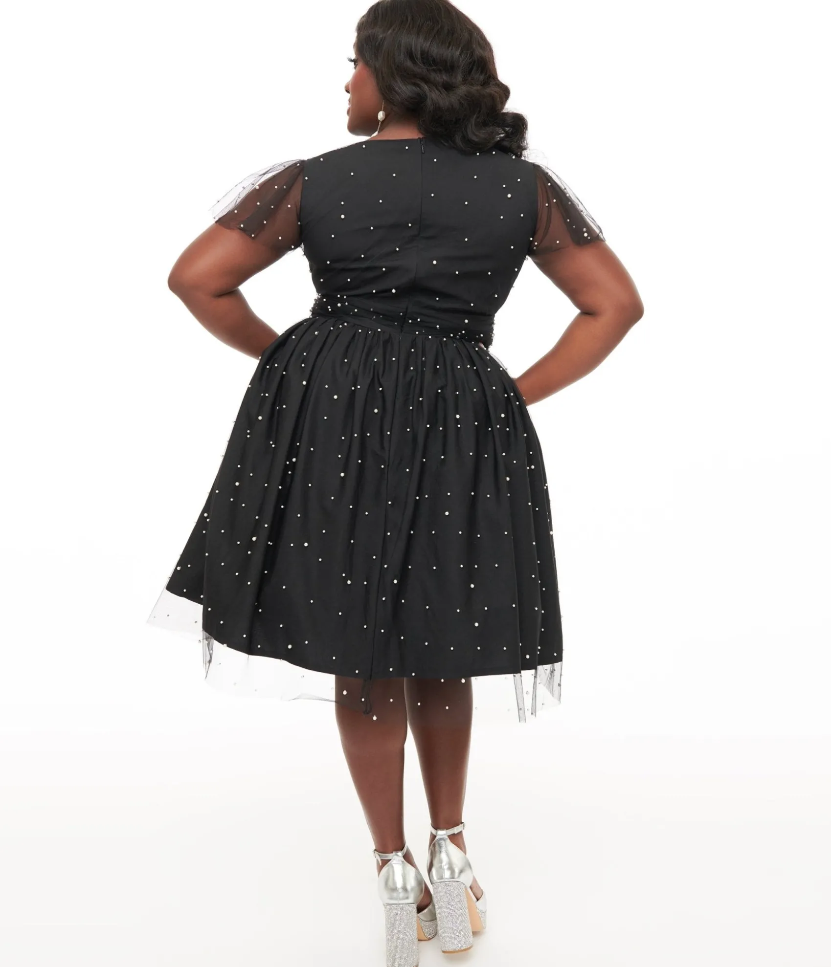 Unique Vintage Magnolia Place Plus Size 1950s Black Faux Pearl Swing Dress Flash Sale