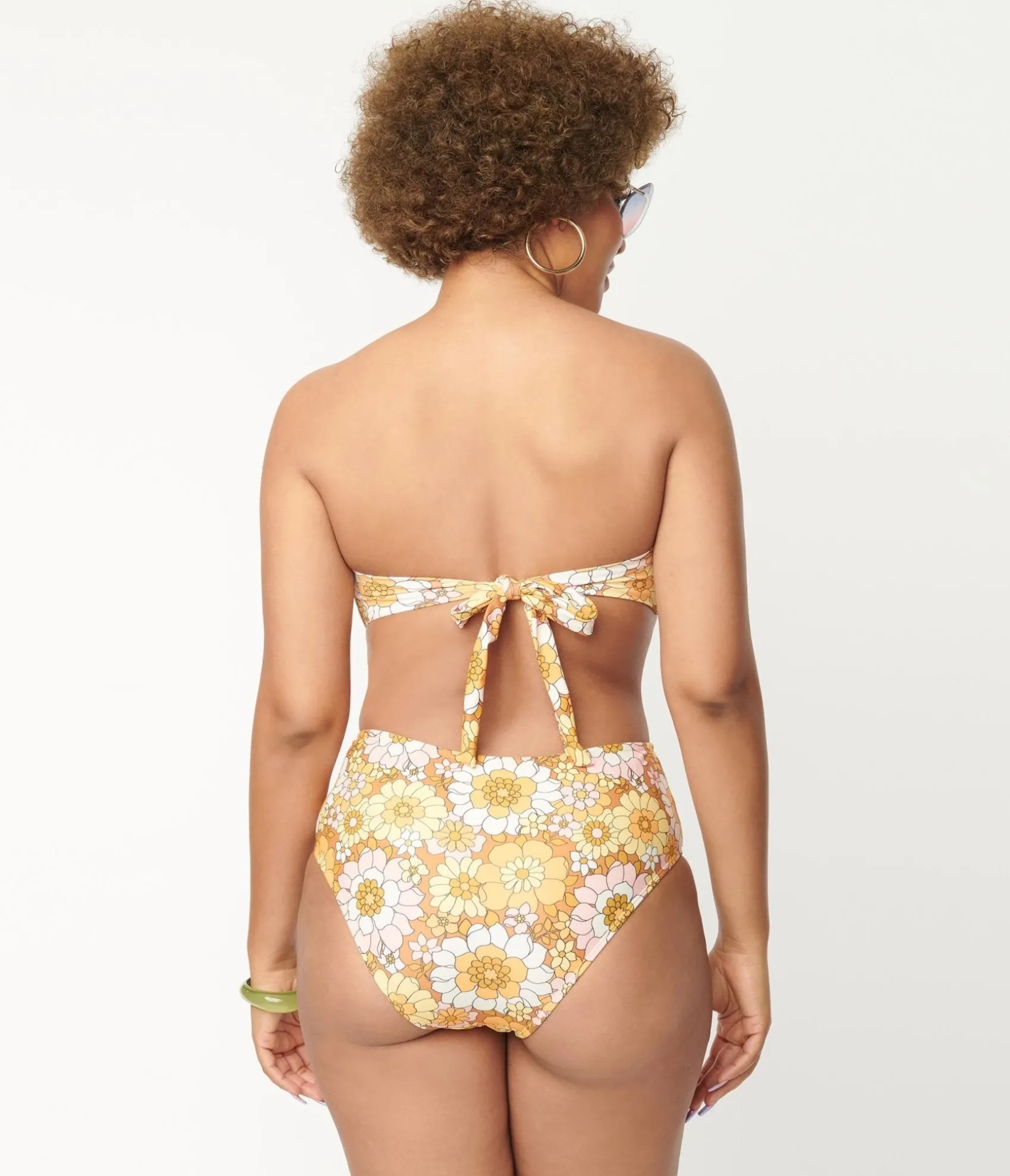 Unique Vintage Magnolia Place 1970s Mustard Floral Print Two Piece Swimsuit Discount