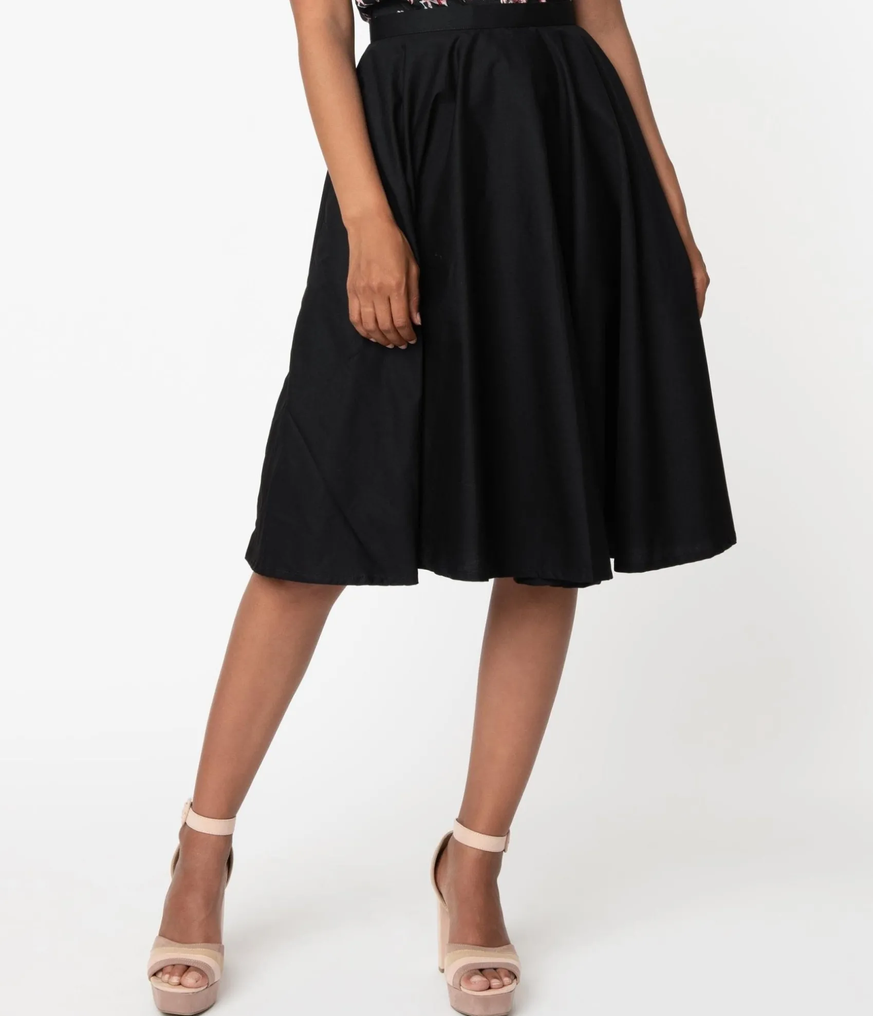 Unique Vintage Magnolia Place 1950s Style Black High Waist Swing Skirt Sale