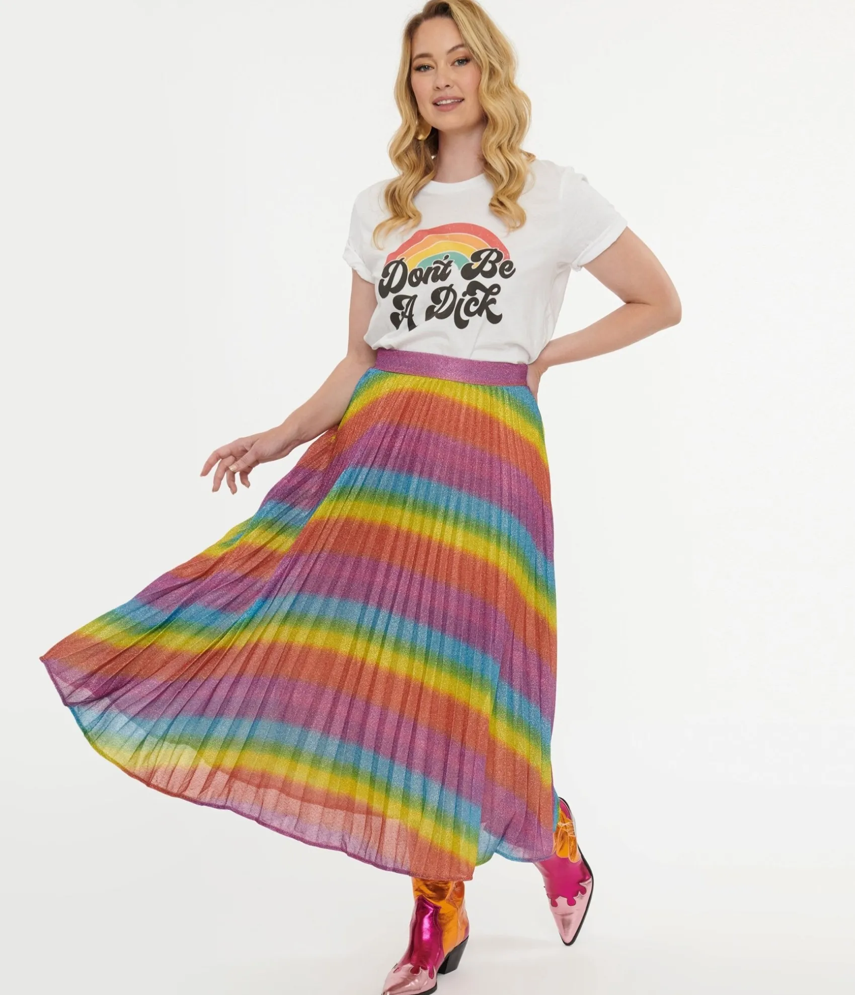 Unique Vintage Metallic Rainbow Always Stand Out Midi Skirt Cheap