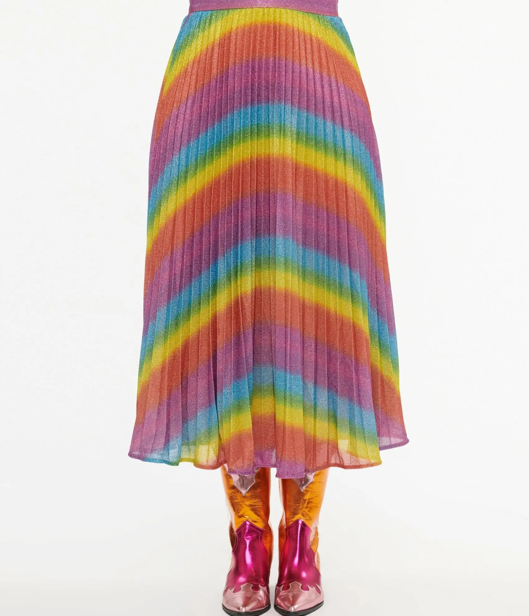 Unique Vintage Metallic Rainbow Always Stand Out Midi Skirt Cheap